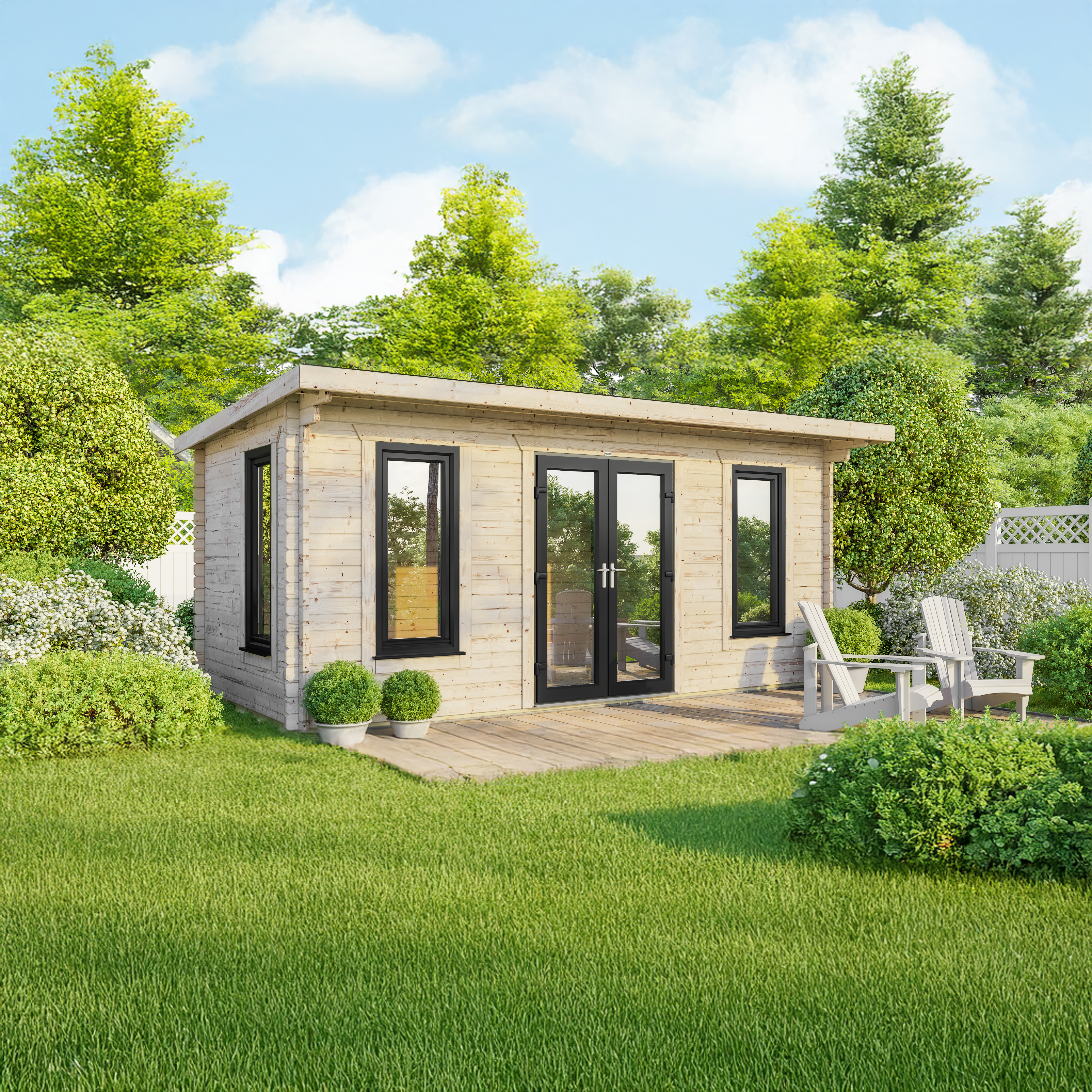 Power Sheds 20 x 10ft Pent 44mm Notched Logs Log Cabin