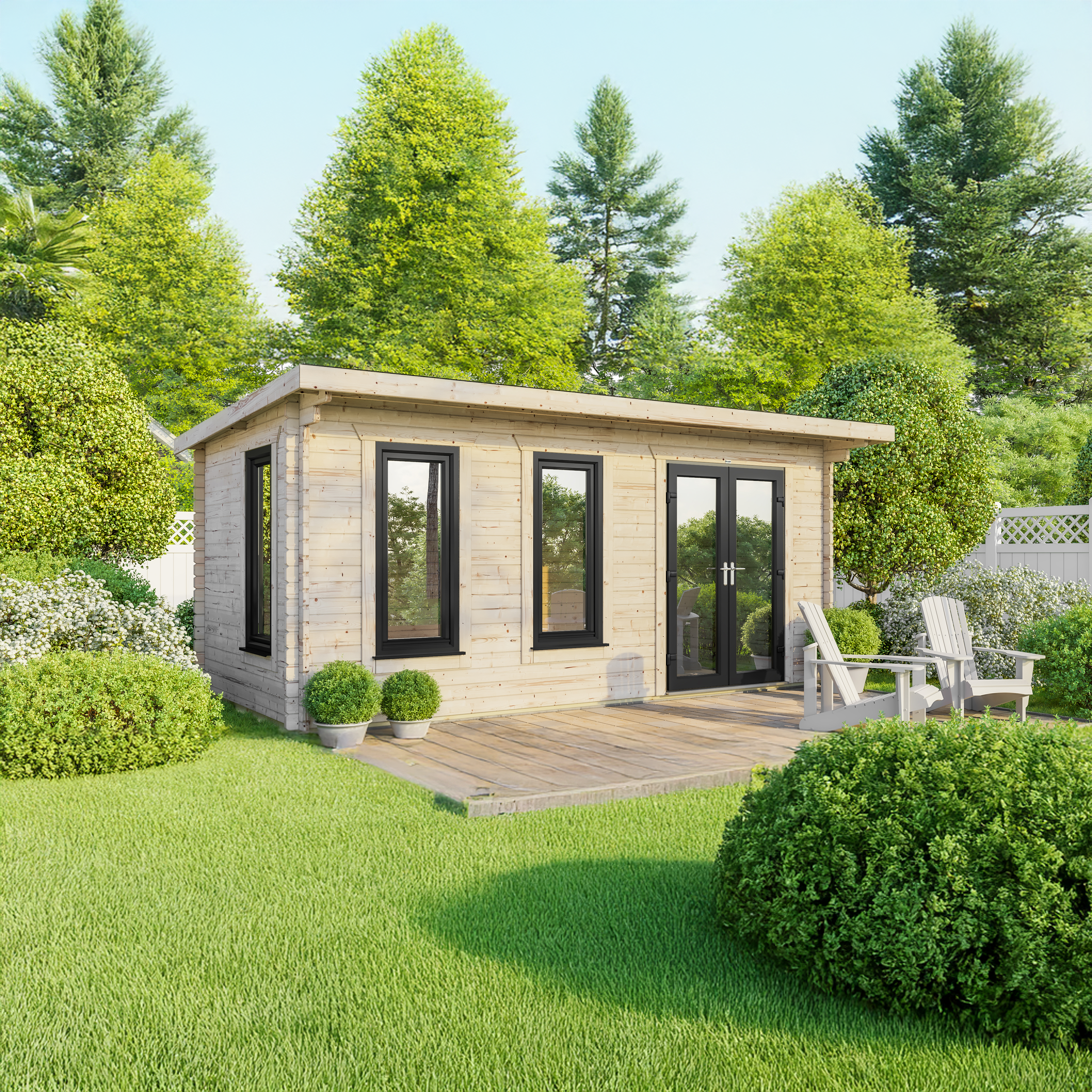 Powersheds Right Hand Door Pent 44mm Notched Logs Log Cabin - 20 x 10ft