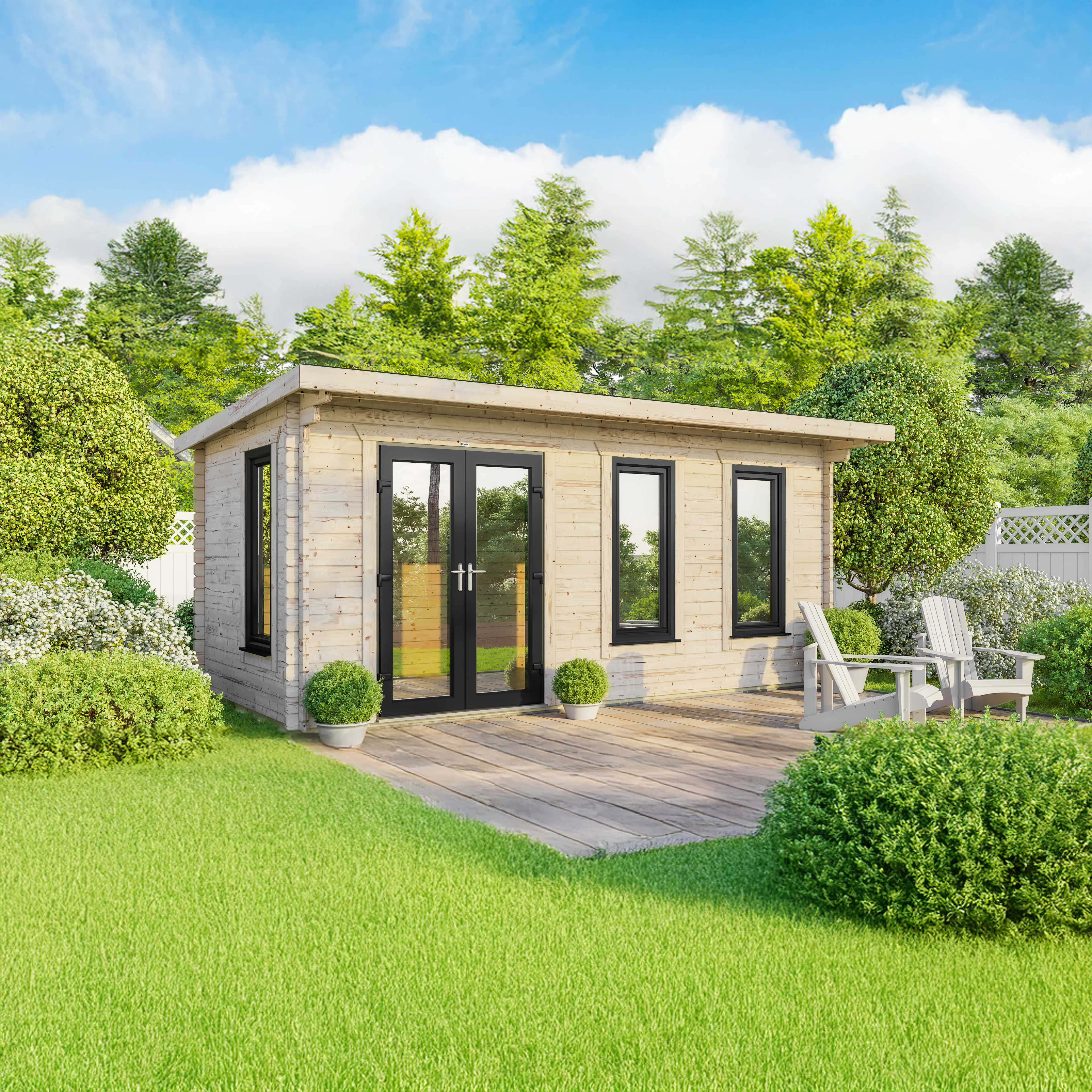 Powersheds Left Hand Door Pent 44mm Notched Logs Log Cabin - 20 X 10ft