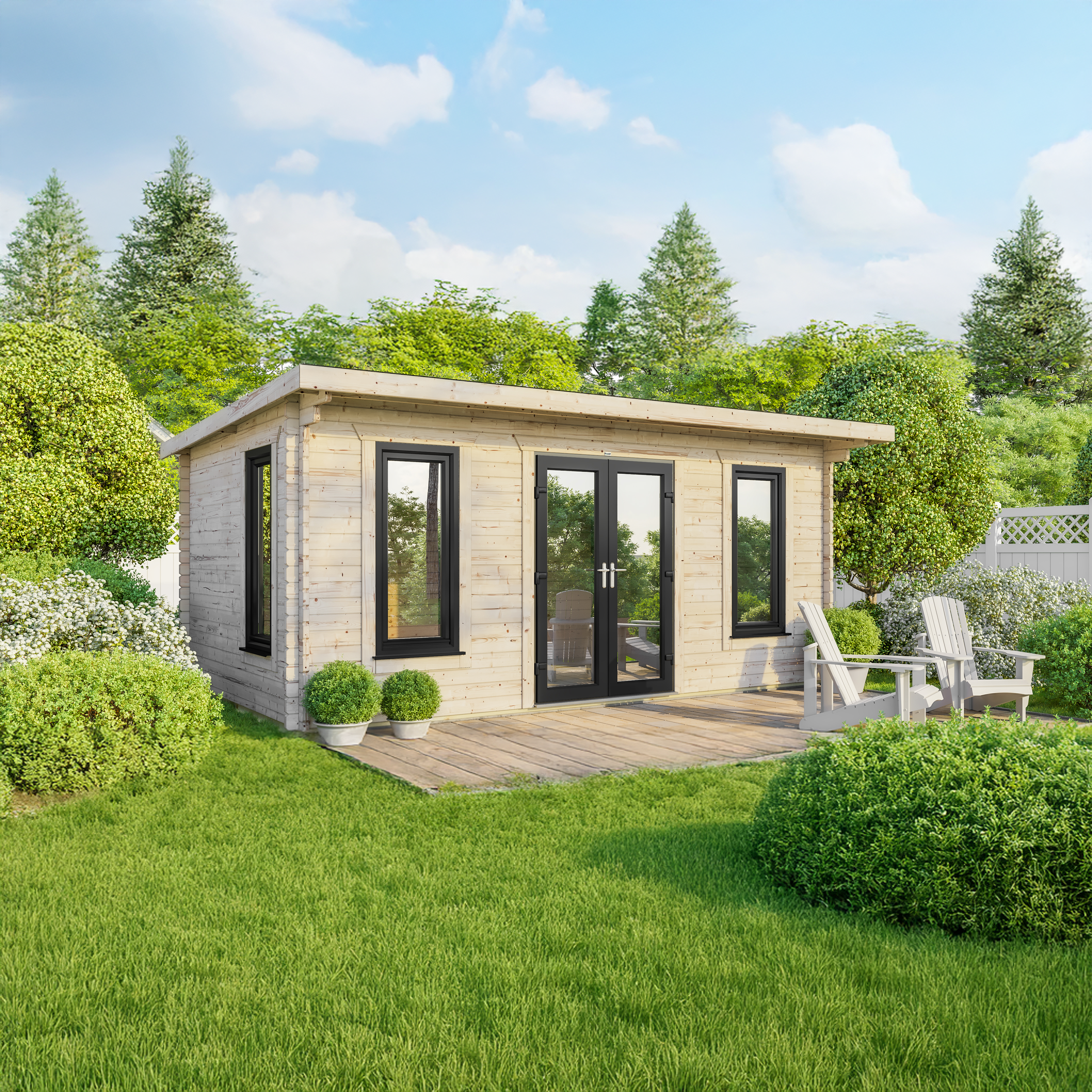 Powersheds Central Doors Pent 44mm Notched Logs Cabin - 20 x 12ft