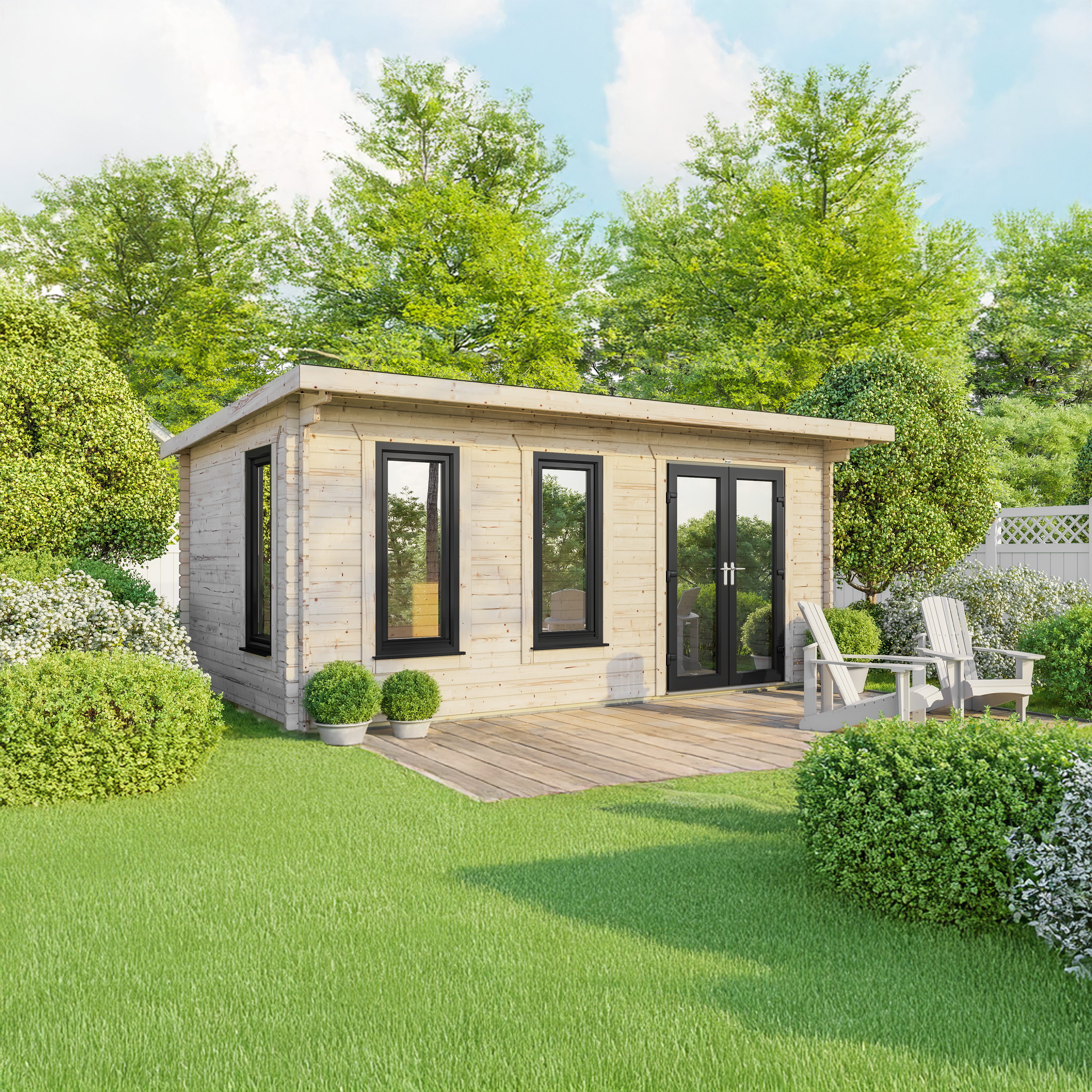 Powersheds Right Hand Door Pent 44mm Notched Logs Cabin - 20 x 12ft