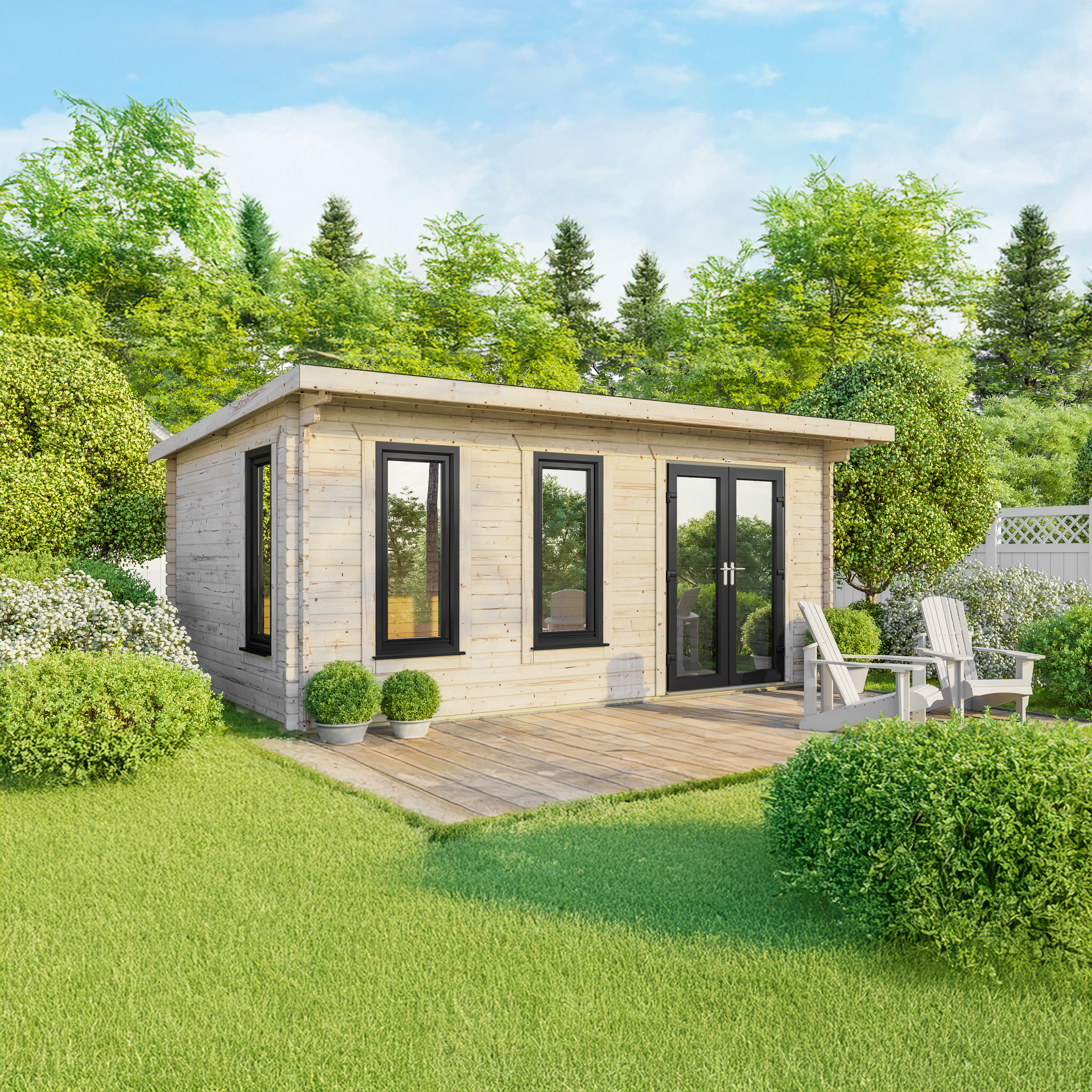 Powersheds Right Hand Door Pent 44mm Notched Logs Cabin - 20 x 14ft