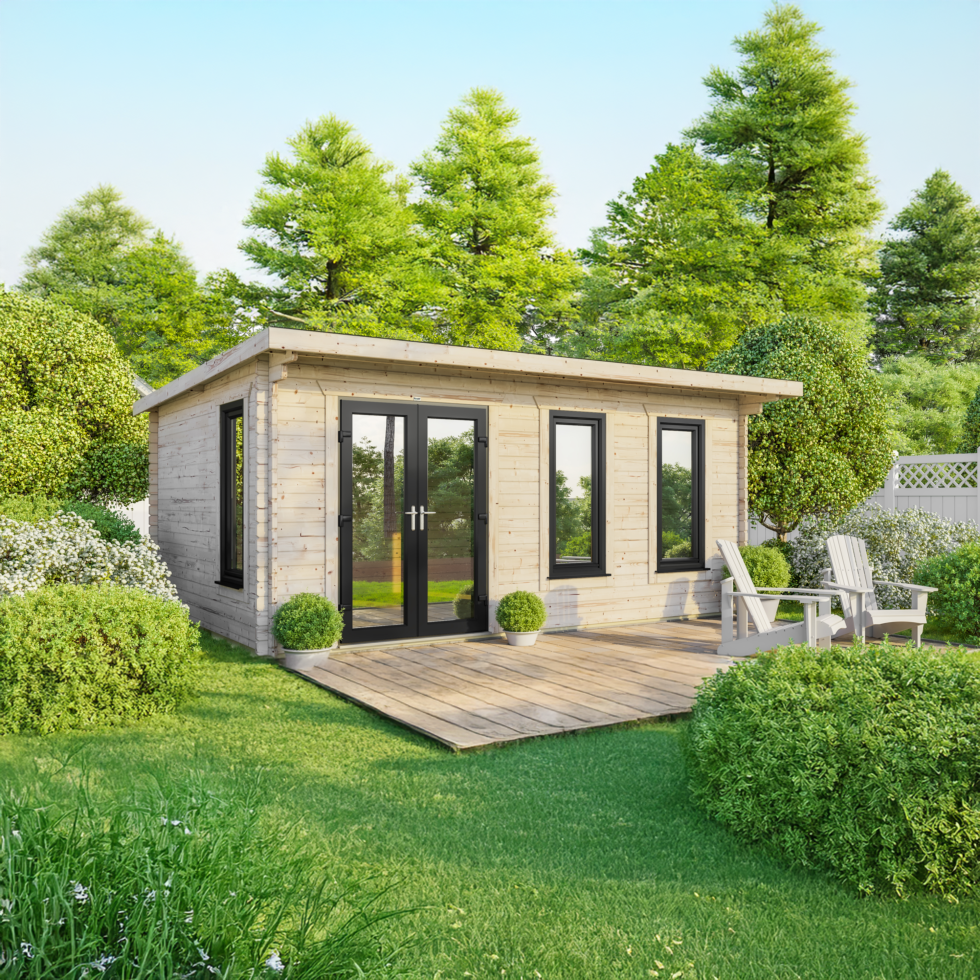 Powersheds Left Hand Door Pent 44mm Notched Logs Cabin - 20 X 14ft