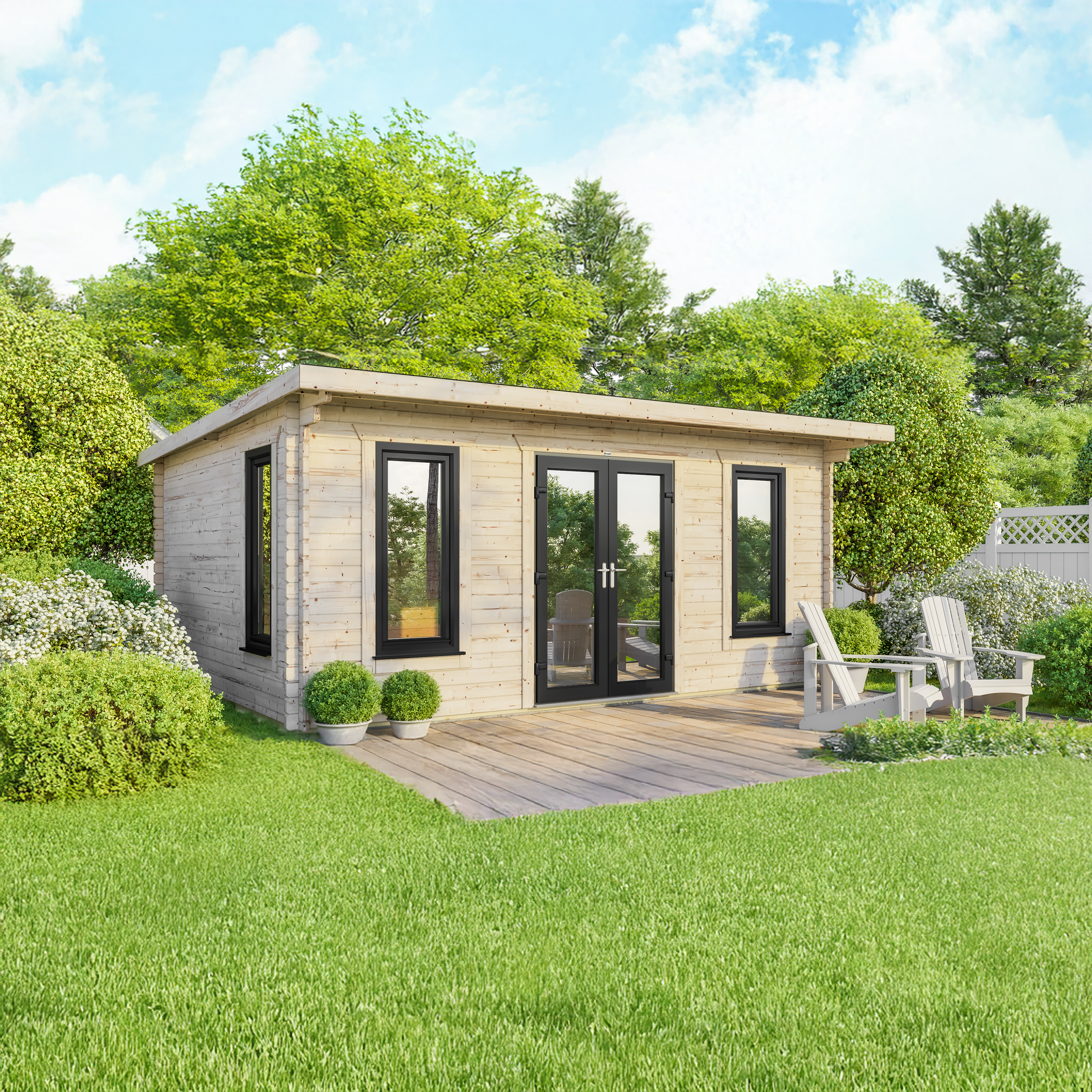 Powersheds Central Doors Pent 44mm Notched Logs Cabin - 20 x 16ft