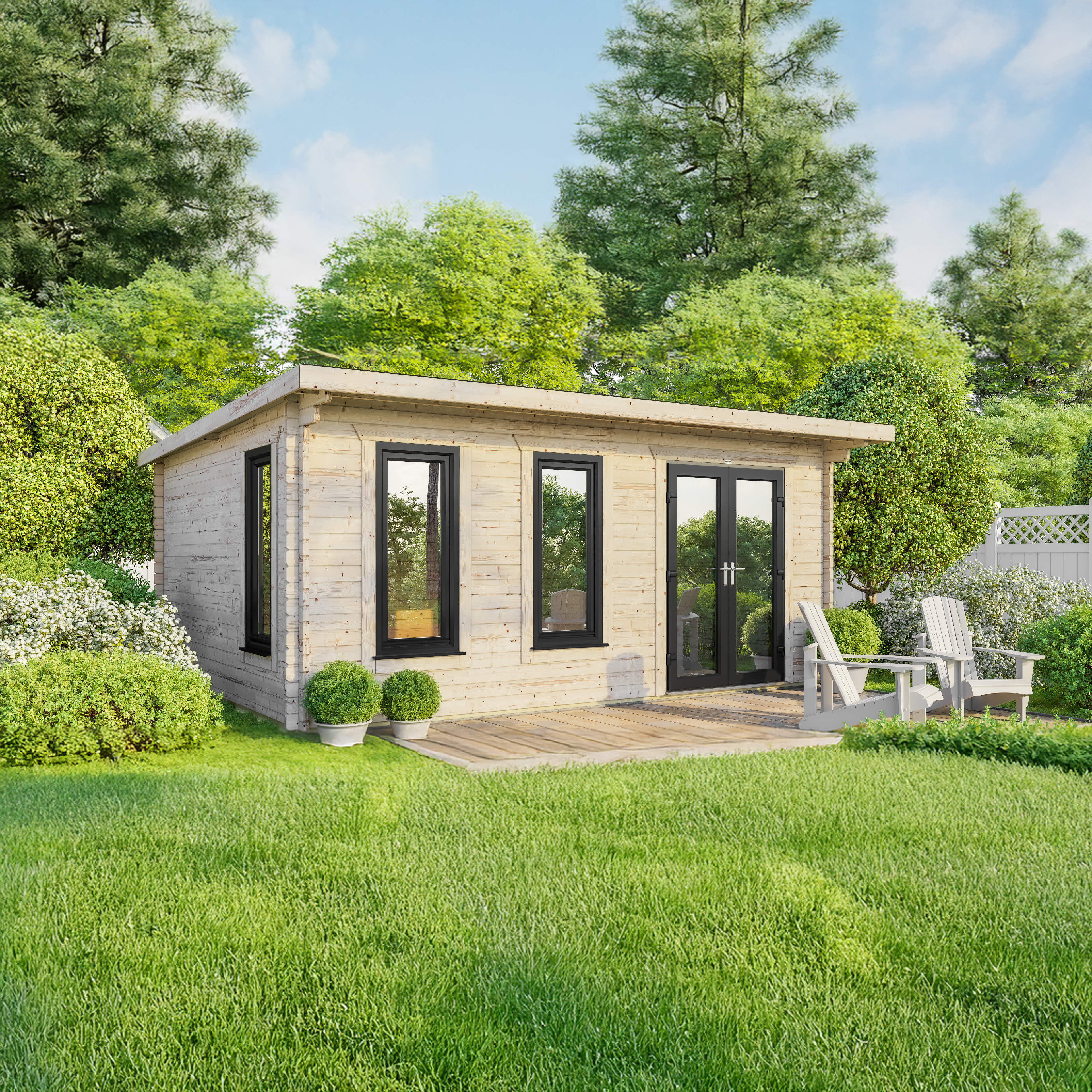 Power Sheds 20 x 16ft Pent 44mm Notched Logs Log Cabin