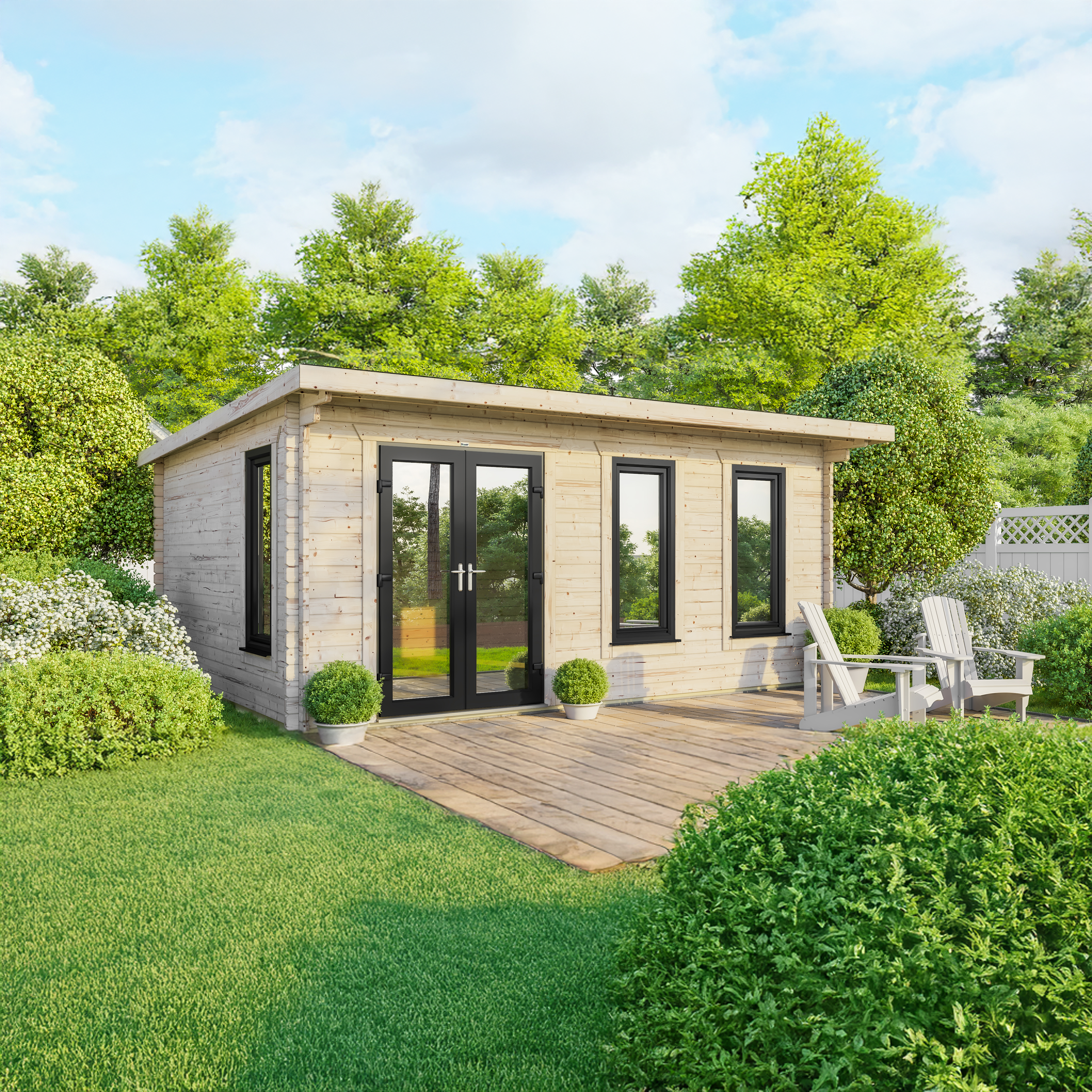 Powersheds Left Hand Door Pent 44mm Notched Logs Cabin - 20 X 16ft