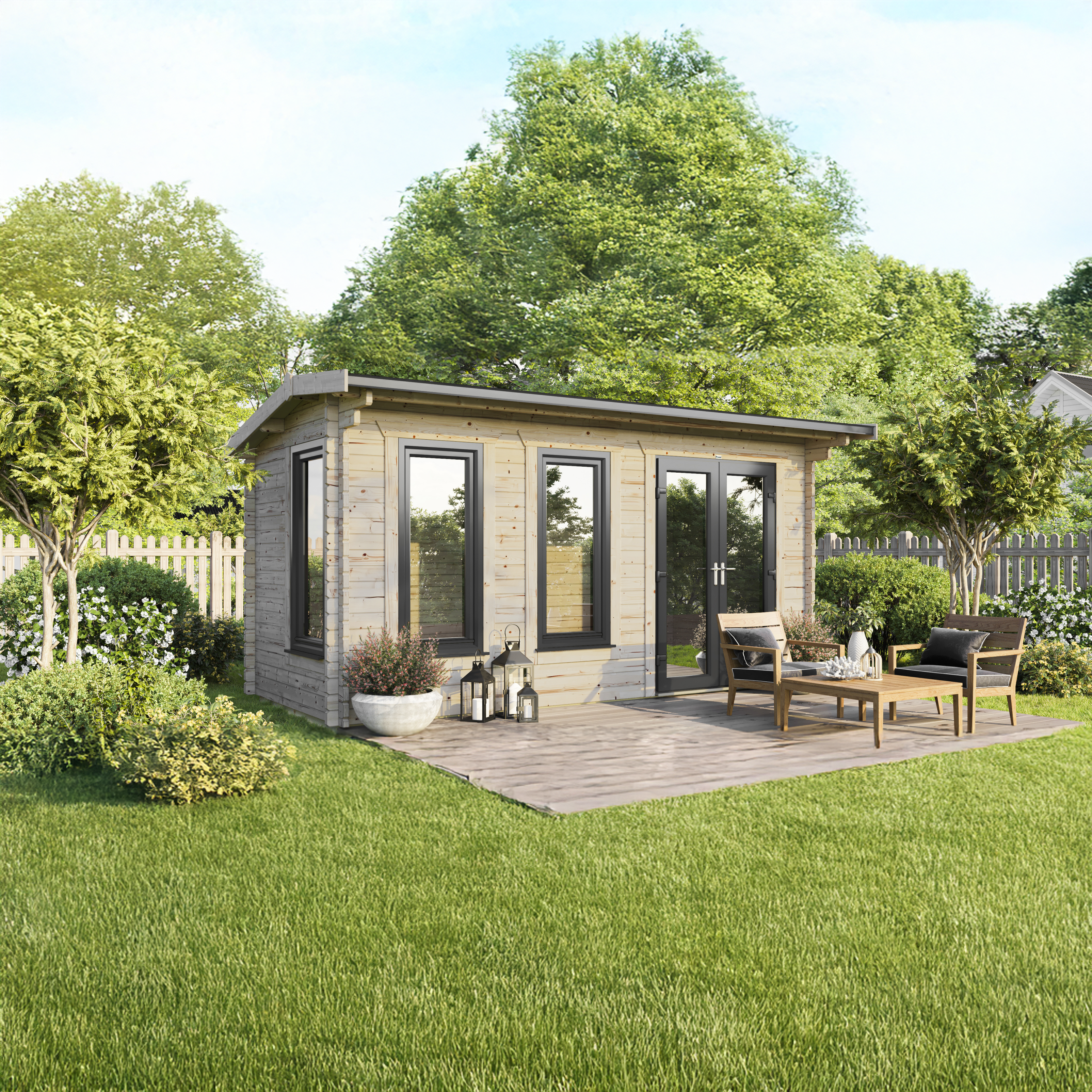 Powersheds Right Hand Door Apex 44mm Notched Logs Cabin - 18 x 8ft