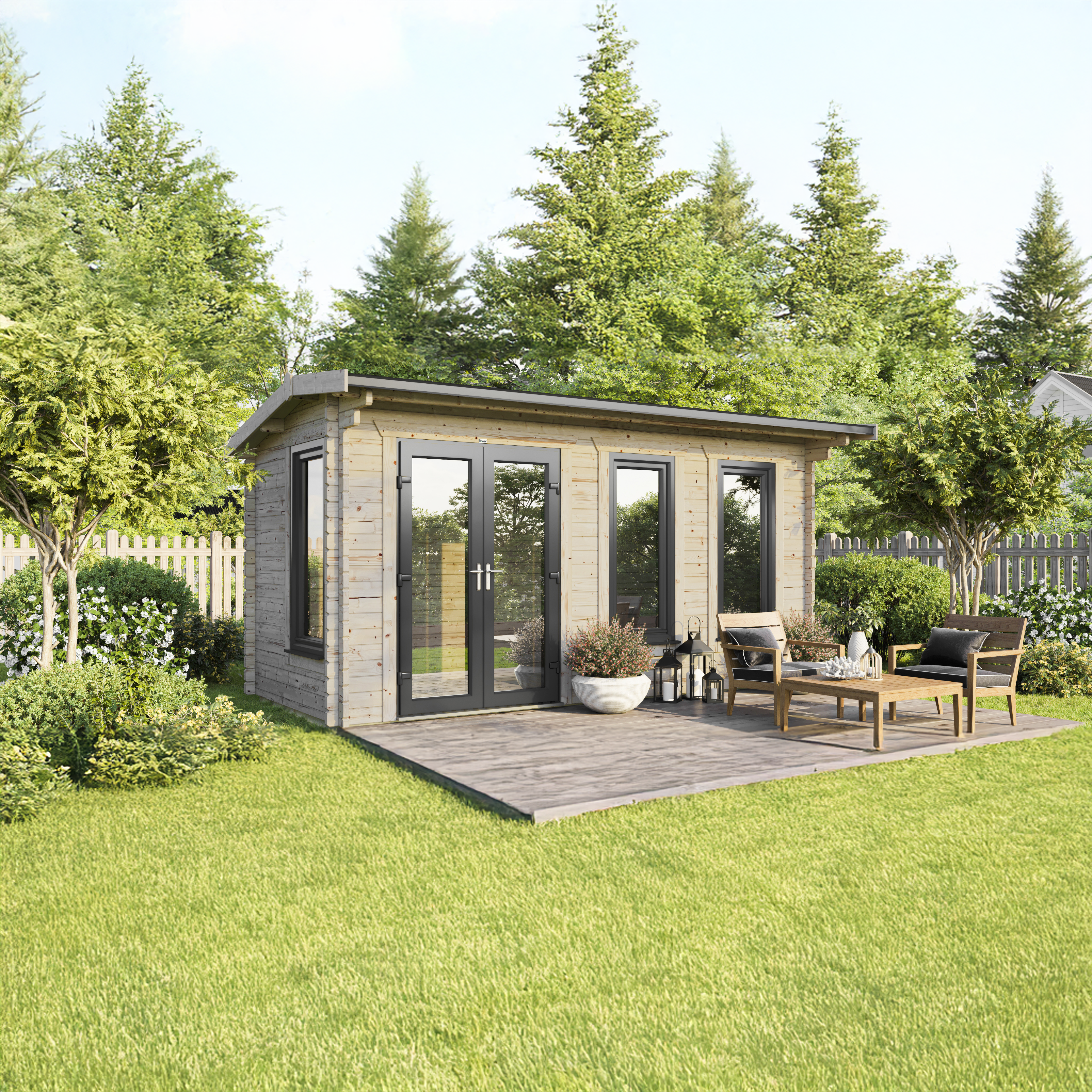 Powersheds Left Hand Door Apex 44mm Notched Logs Cabin - 18 x 8ft