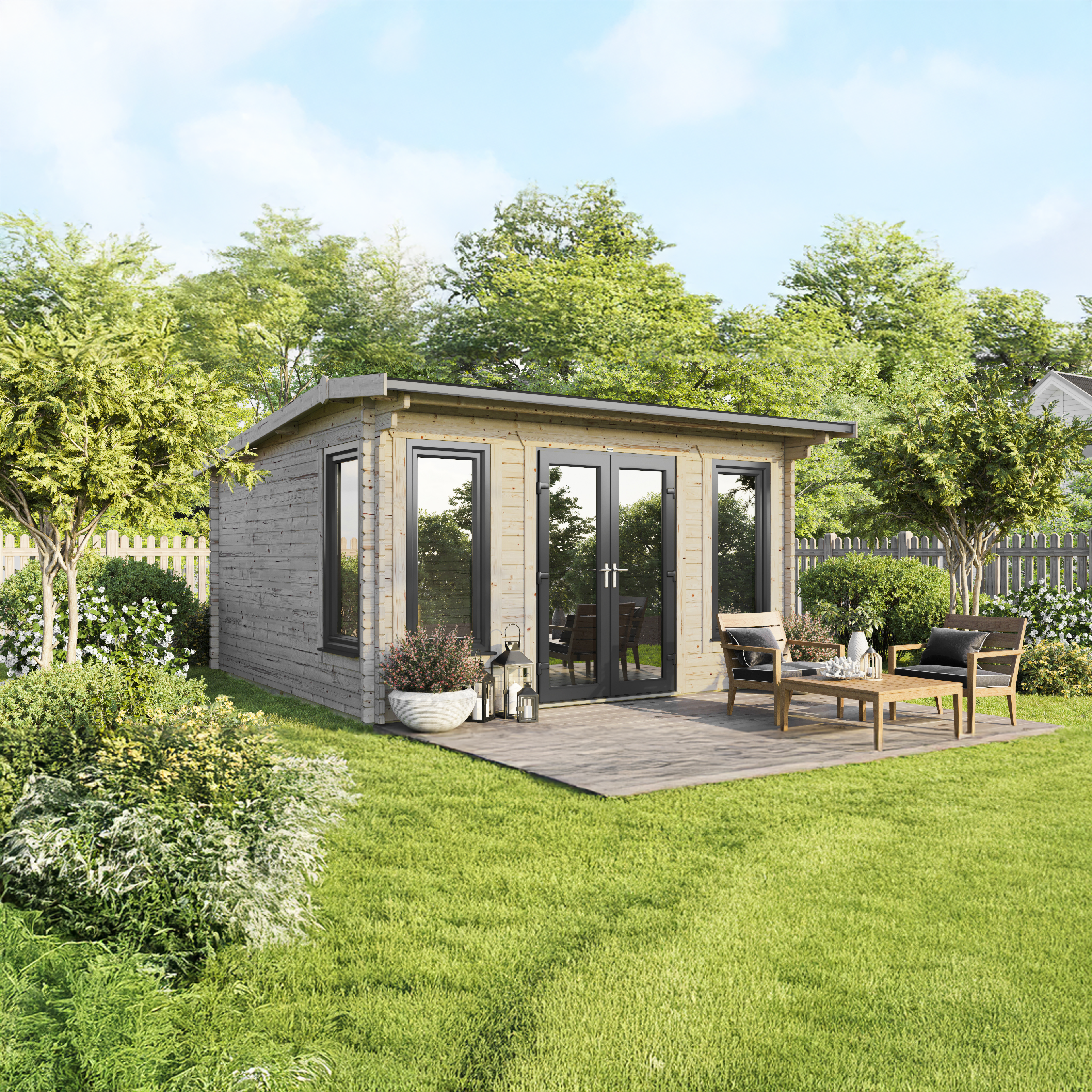 Powersheds Central Doors Apex 44mm Notched Logs Cabin - 16 x 16ft