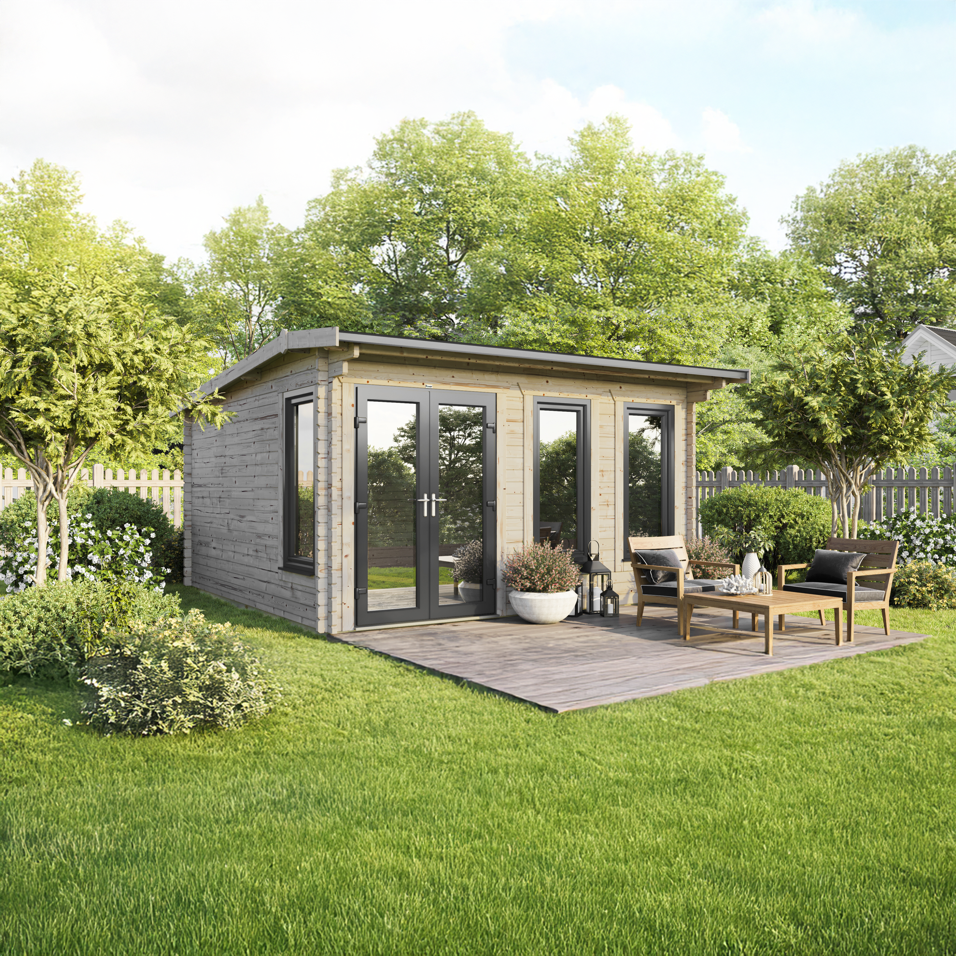 Powersheds Left Hand Door Apex 44mm Notched Logs Cabin - 16 x 16ft