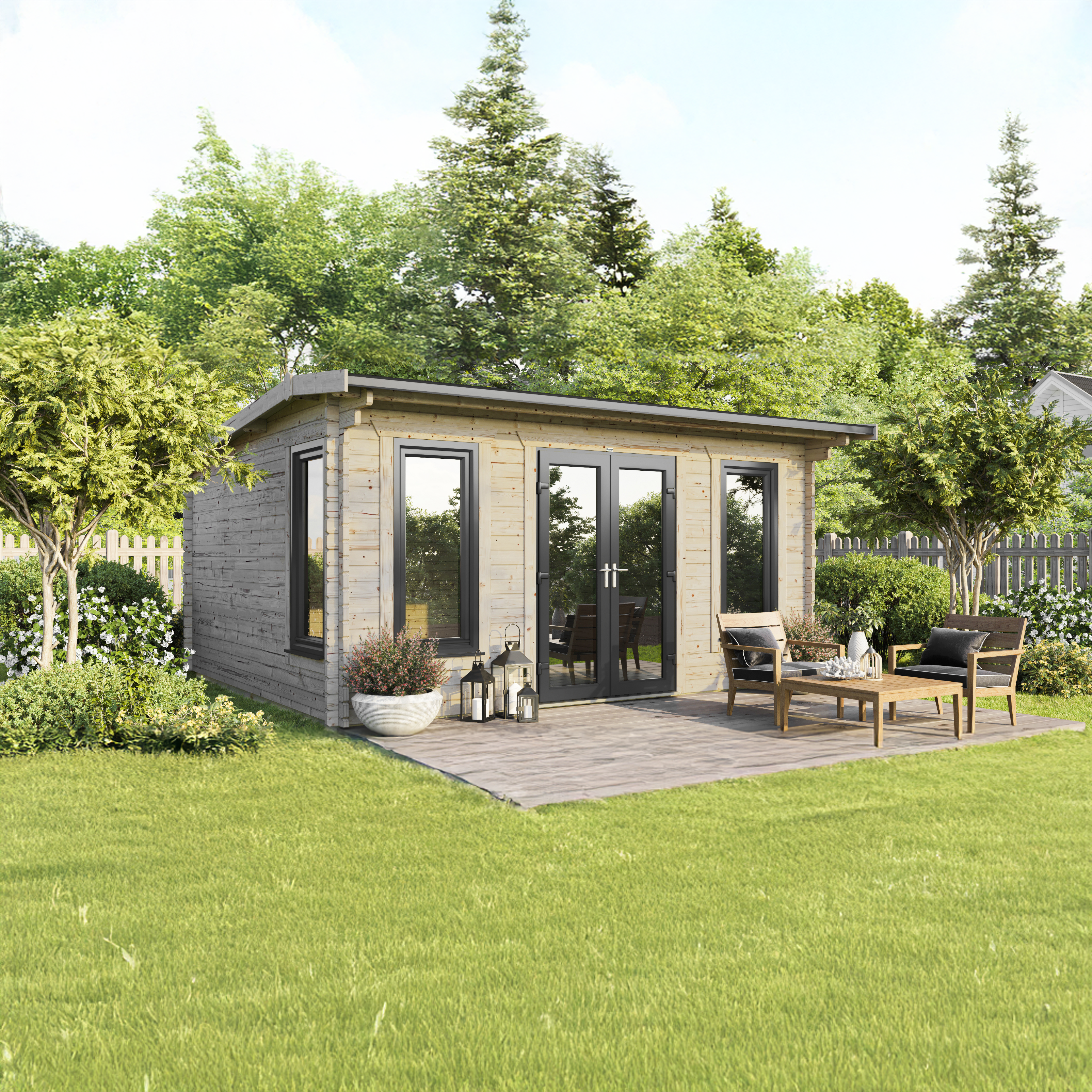 Powersheds Central Doors Apex 44mm Notched Logs Cabin - 18 x 16ft
