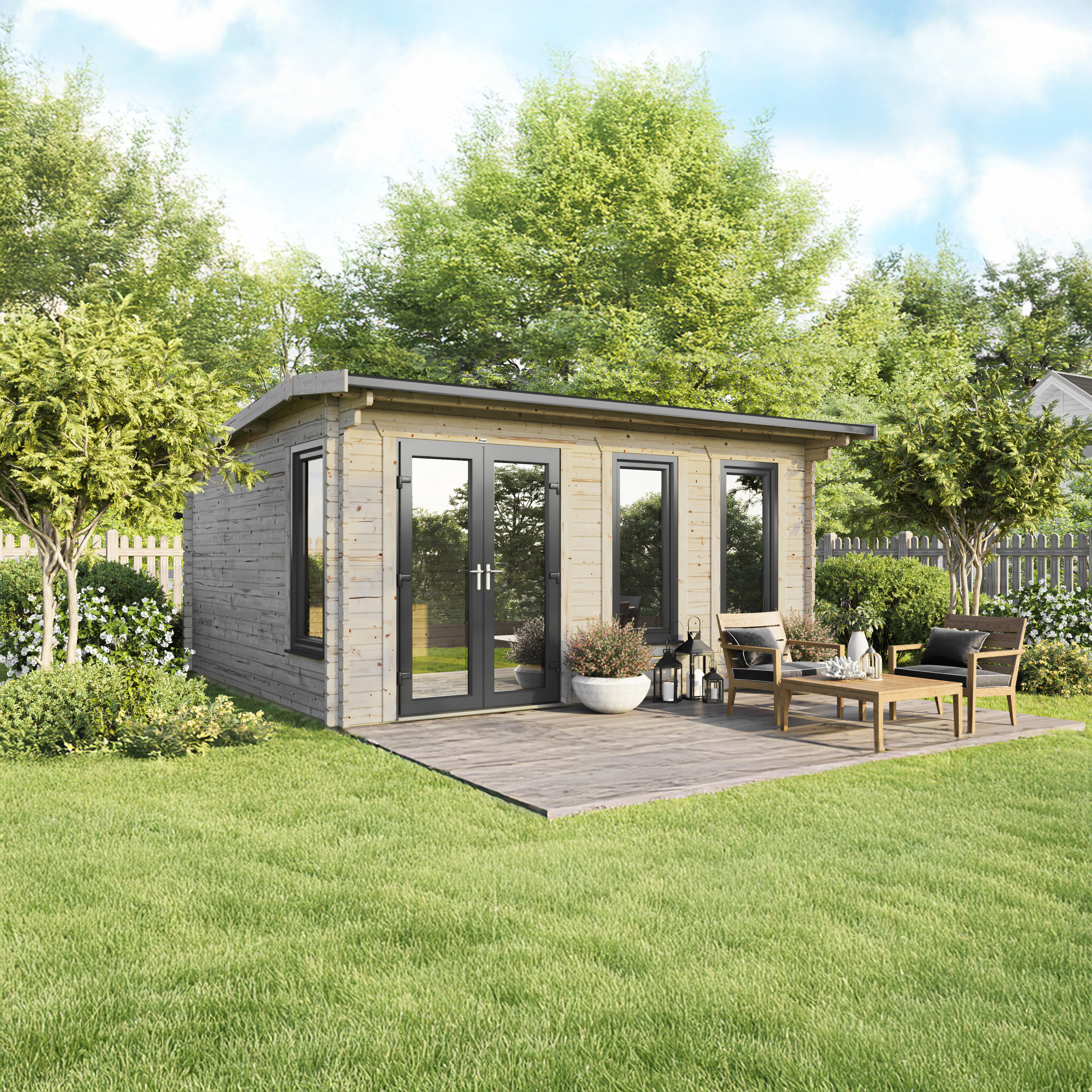 Powersheds Left Hand Door Apex 44mm Notched Logs Cabin - 18 x 16ft