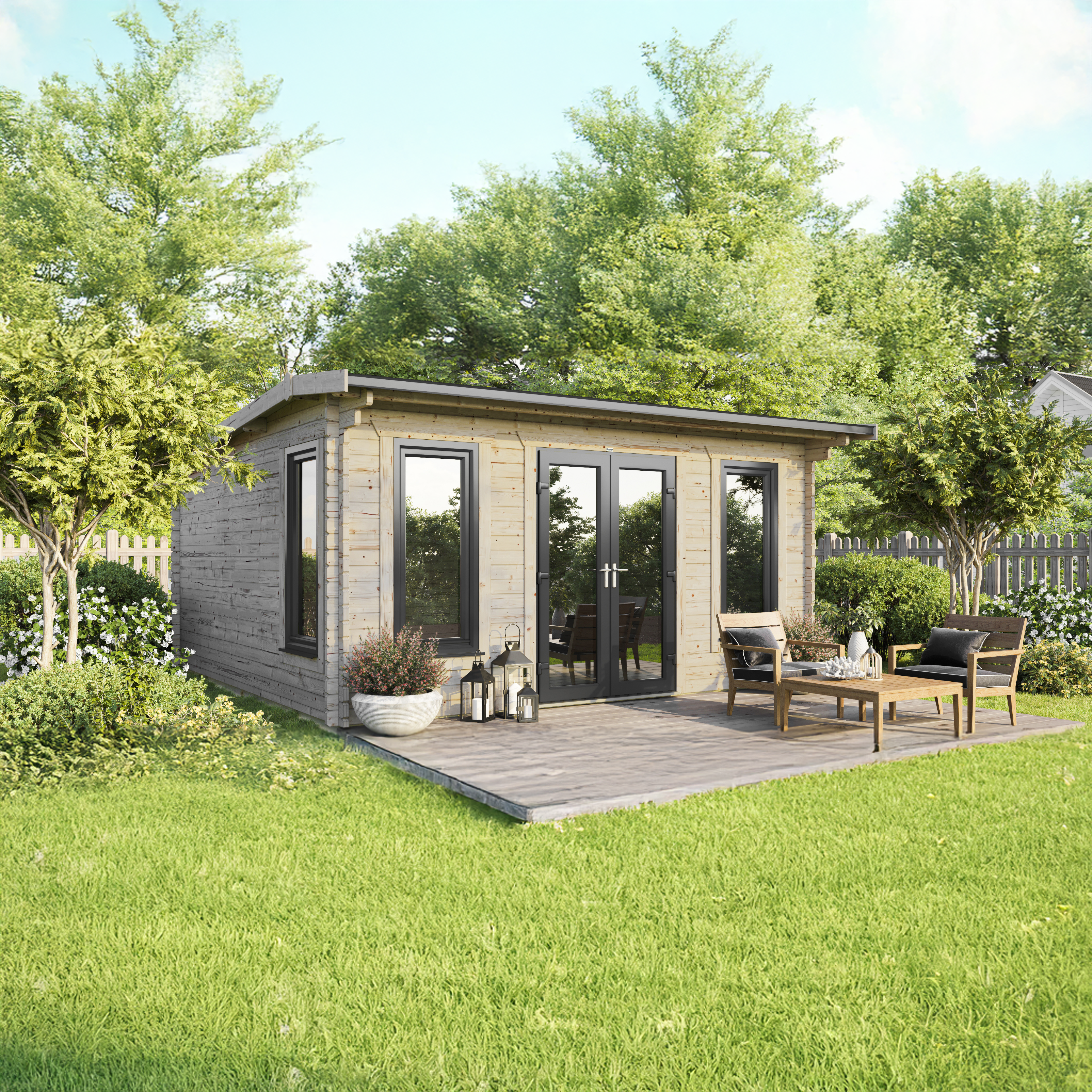 Powersheds Central Doors Apex 44mm Notched Logs Cabin - 18 x 18ft