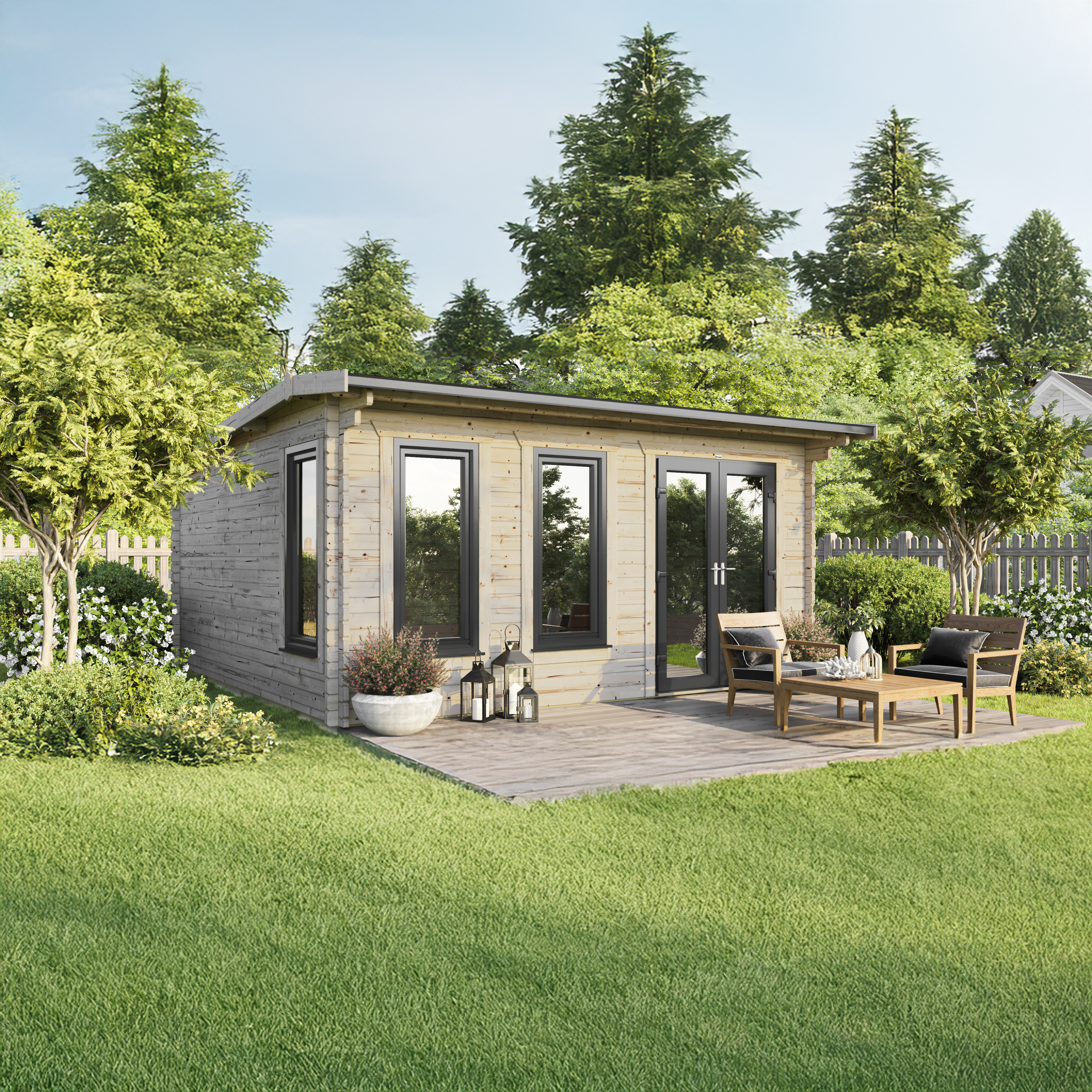 Powersheds Right Hand Door Apex 44mm Notched Logs Cabin - 18 x 18ft