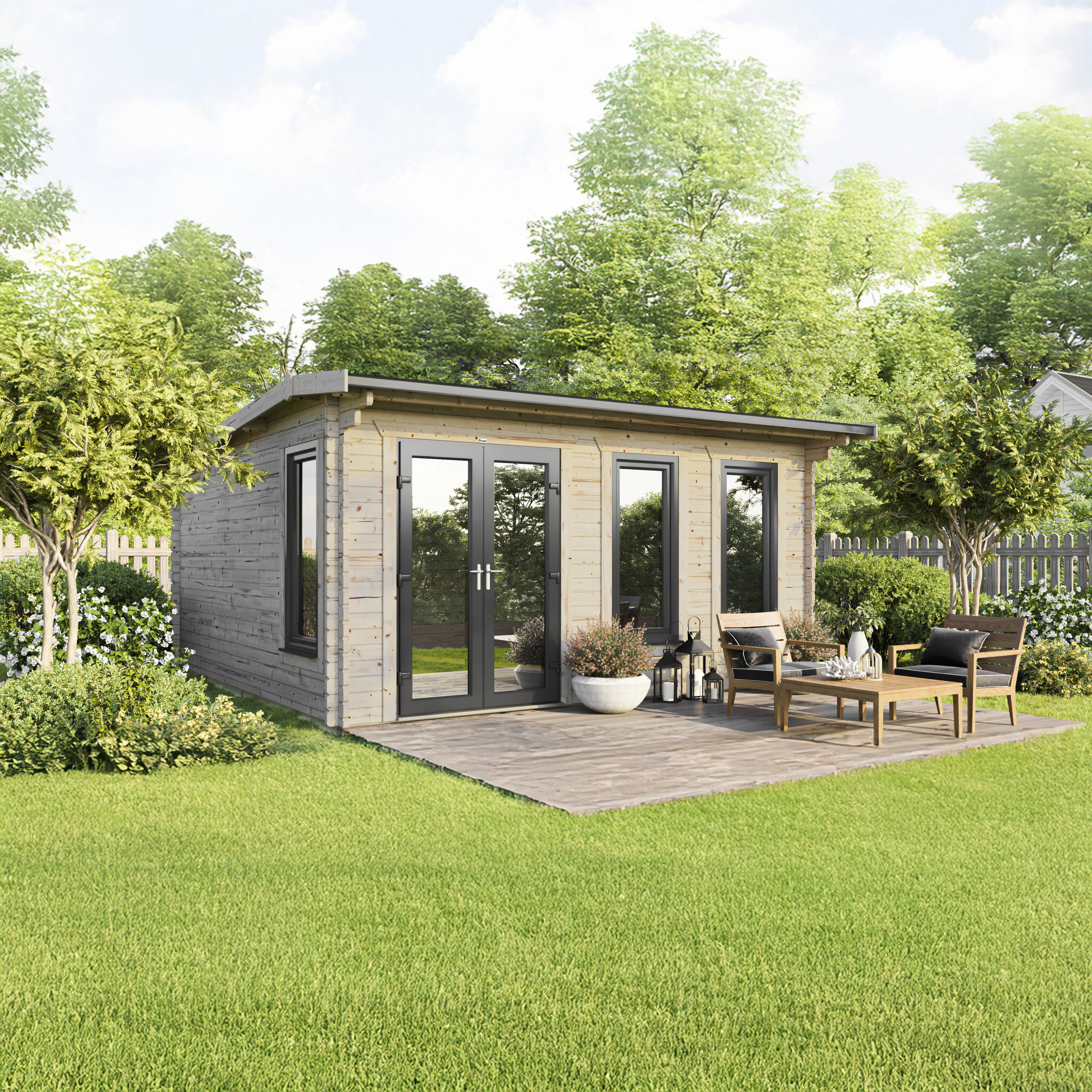 Power Sheds 18 x 18ft Apex 44mm Notched Logs Log Cabin