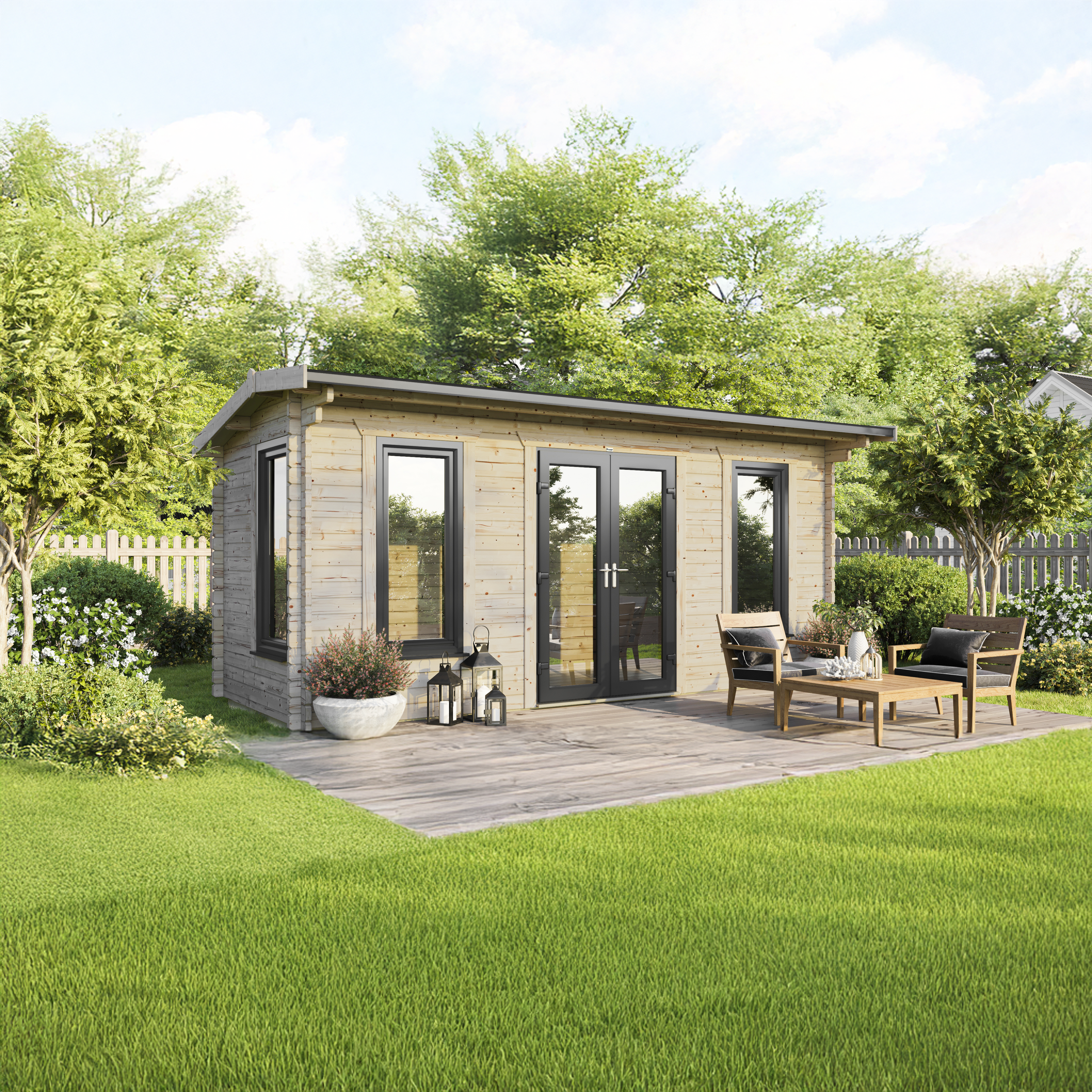 Powersheds Central Doors Apex 44mm Notched Logs Cabin - 20 x 8ft