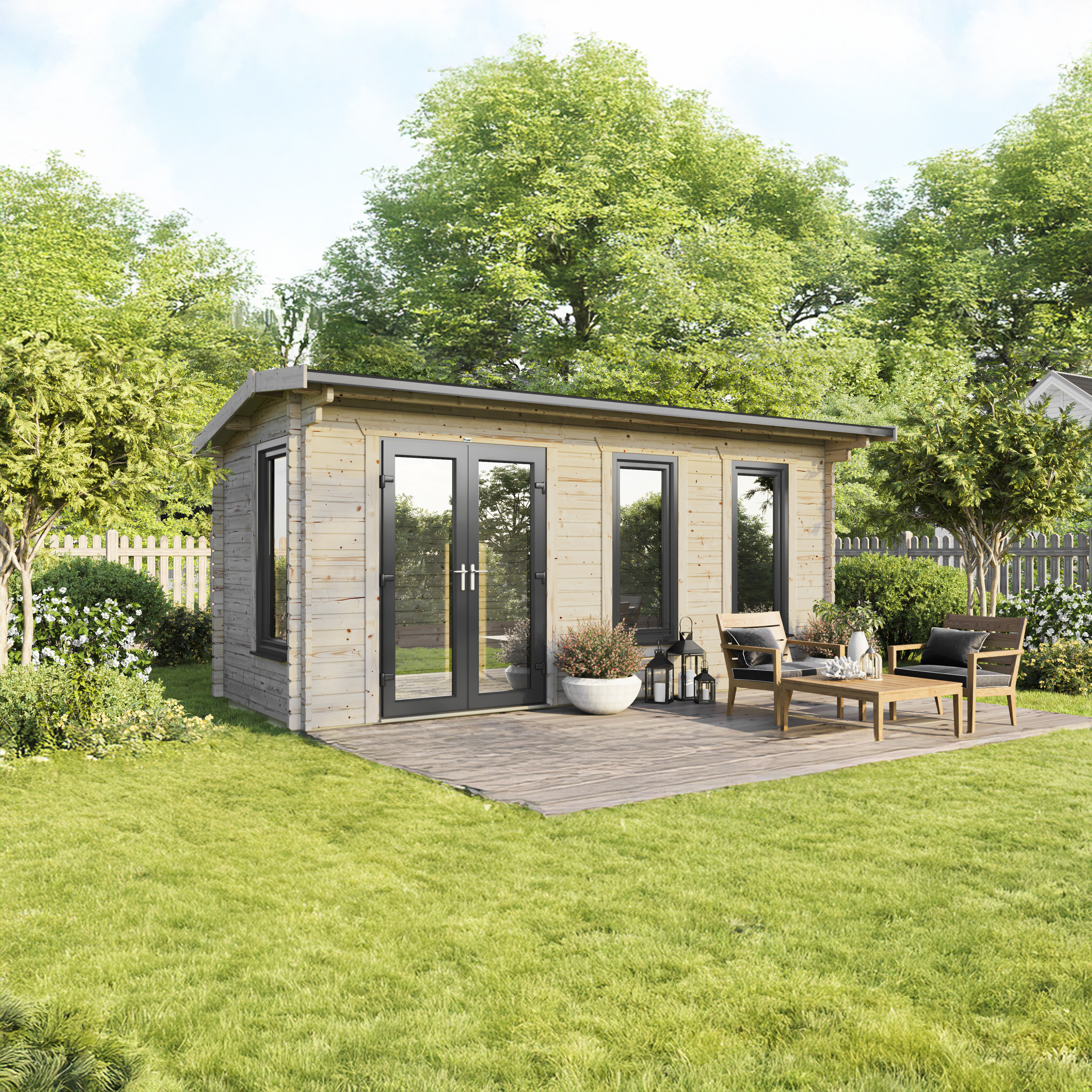 Powersheds Left Hand Door Apex 44mm Notched Logs Cabin - 20 x 8ft