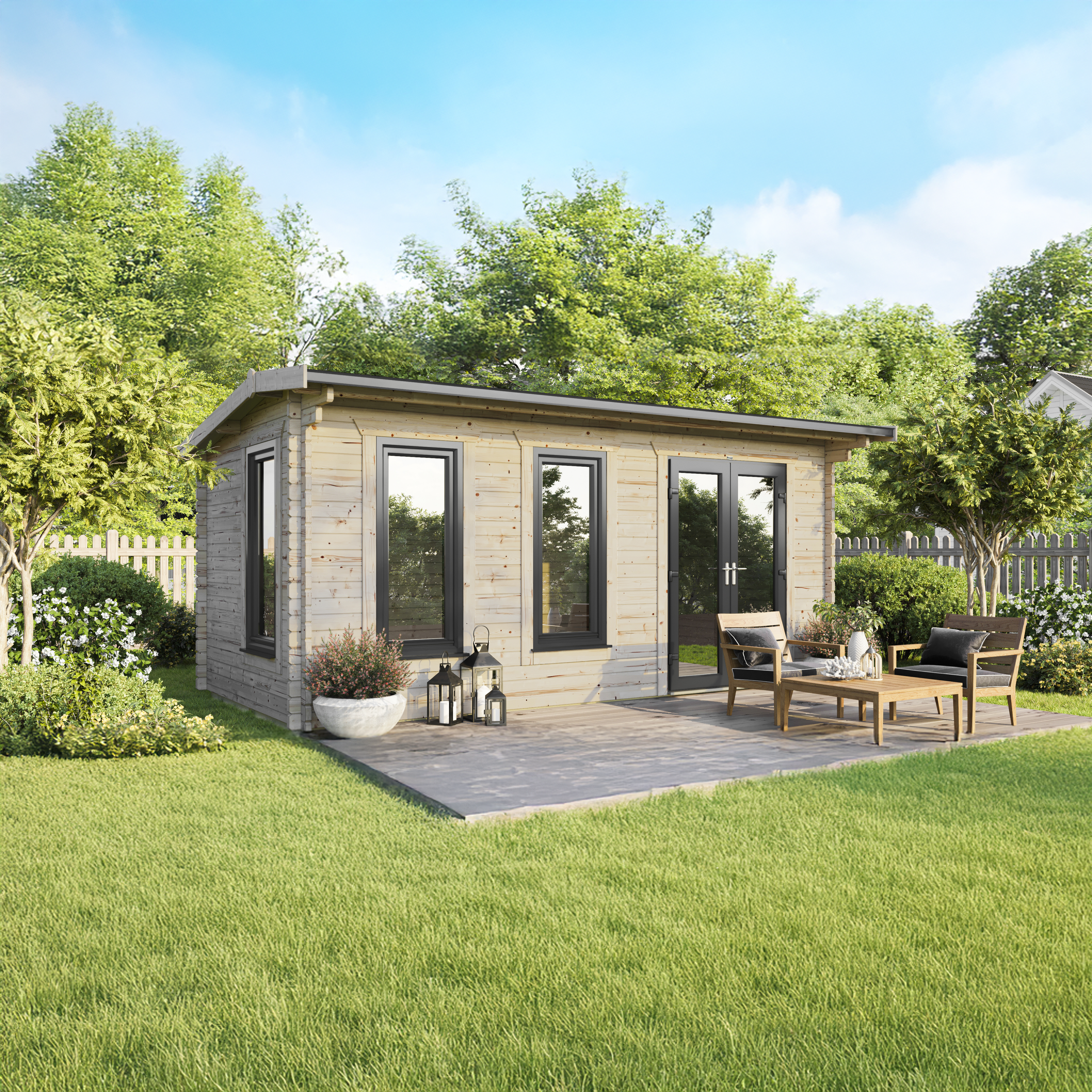 Powersheds Right Hand Door Apex 44mm Notched Logs Cabin - 20 x 10ft