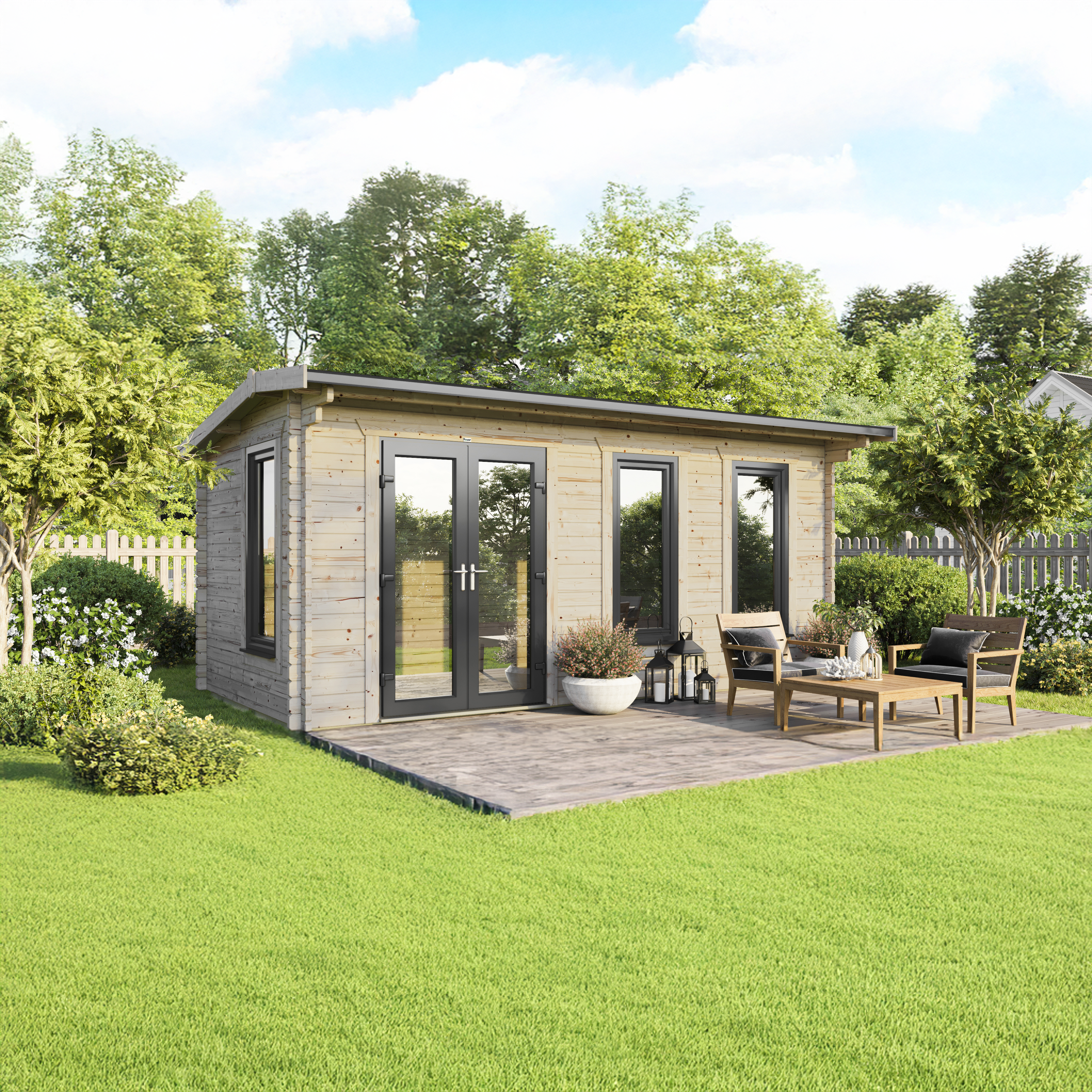 Powersheds Left Hand Door Apex 44mm Notched Logs Cabin - 20 x 10ft