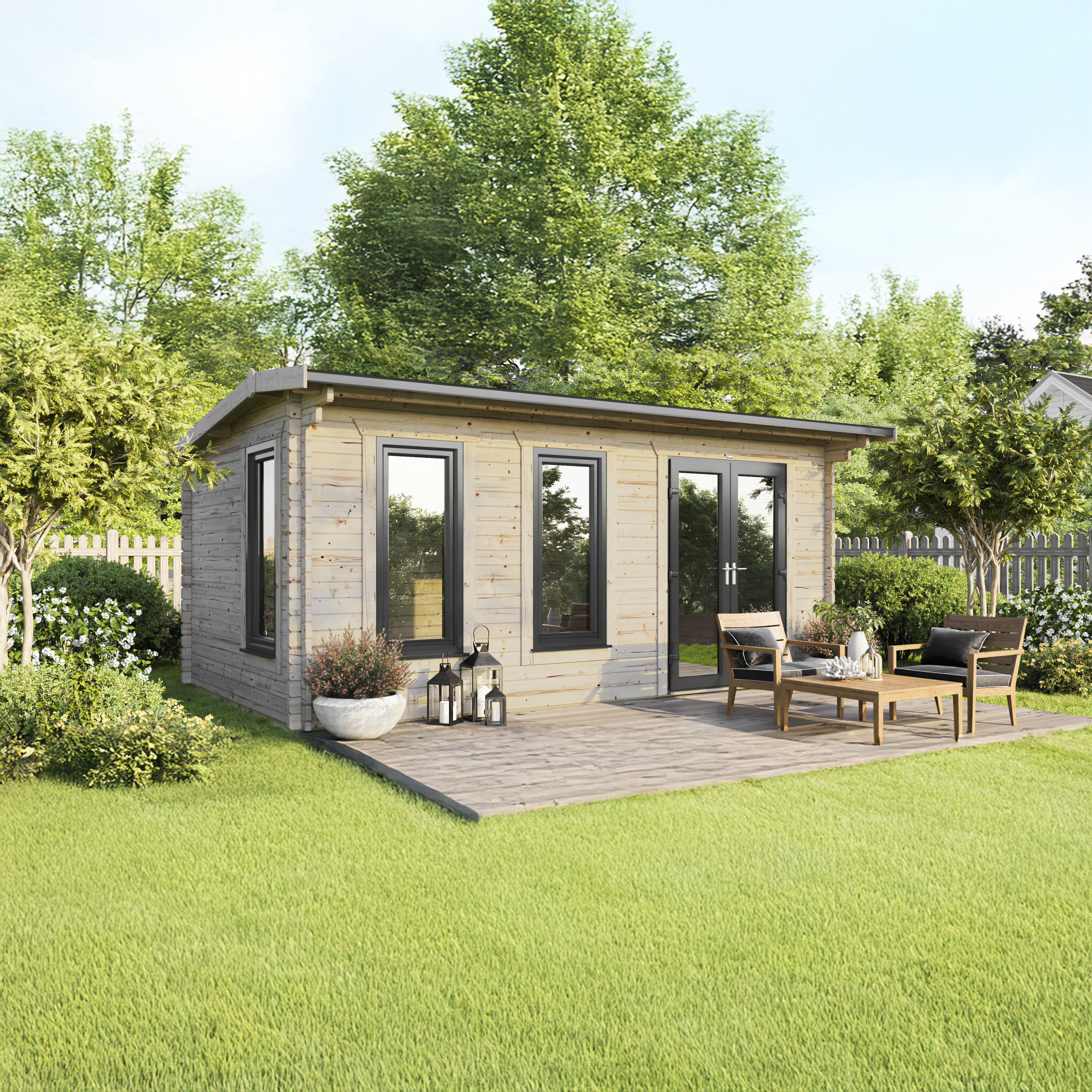 Powersheds 20 x 12ft Right Hand Door Apex 44mm Notched Logs Log Cabin