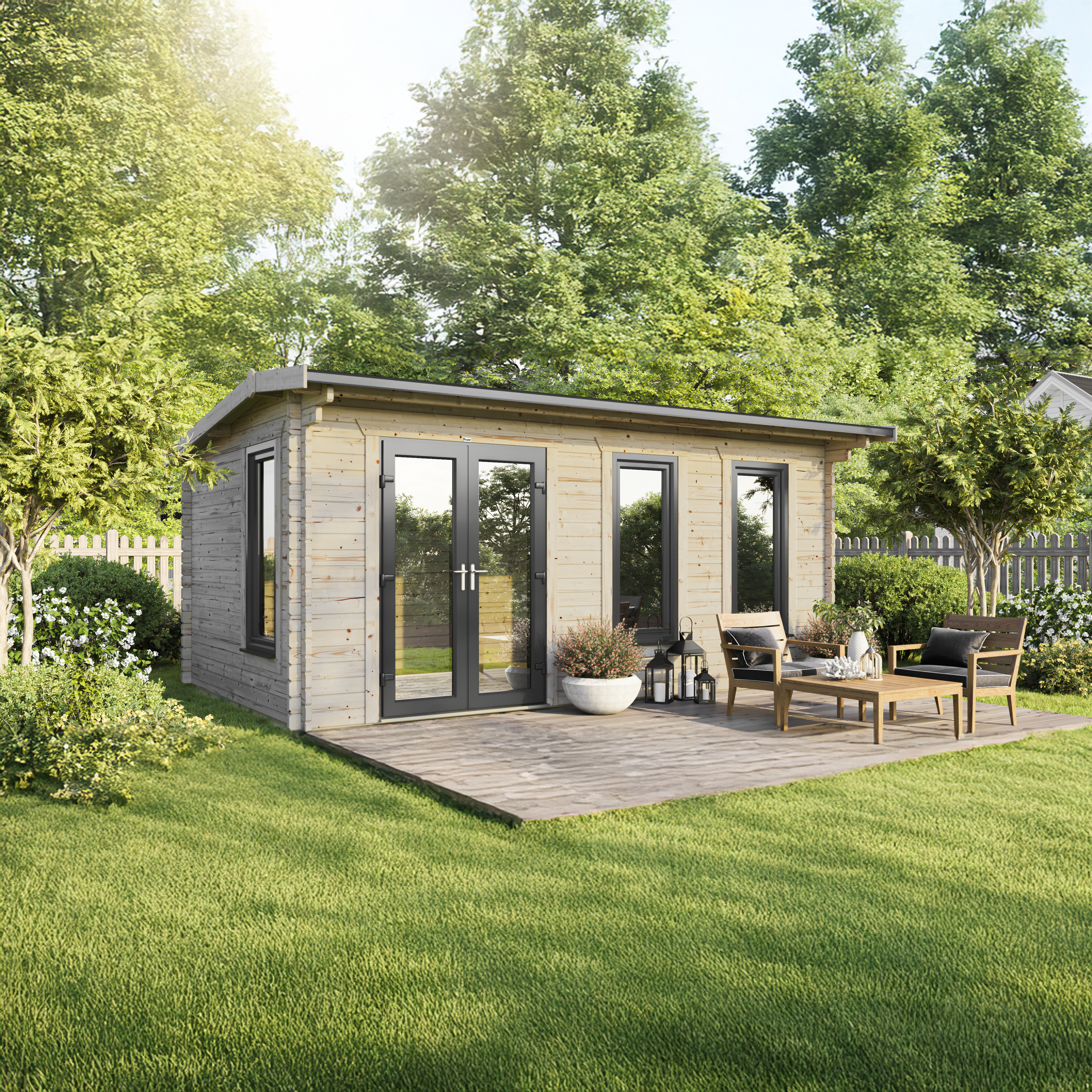 Powersheds 20 x 12ft Left Hand Door Apex 44mm Notched Logs Log Cabin