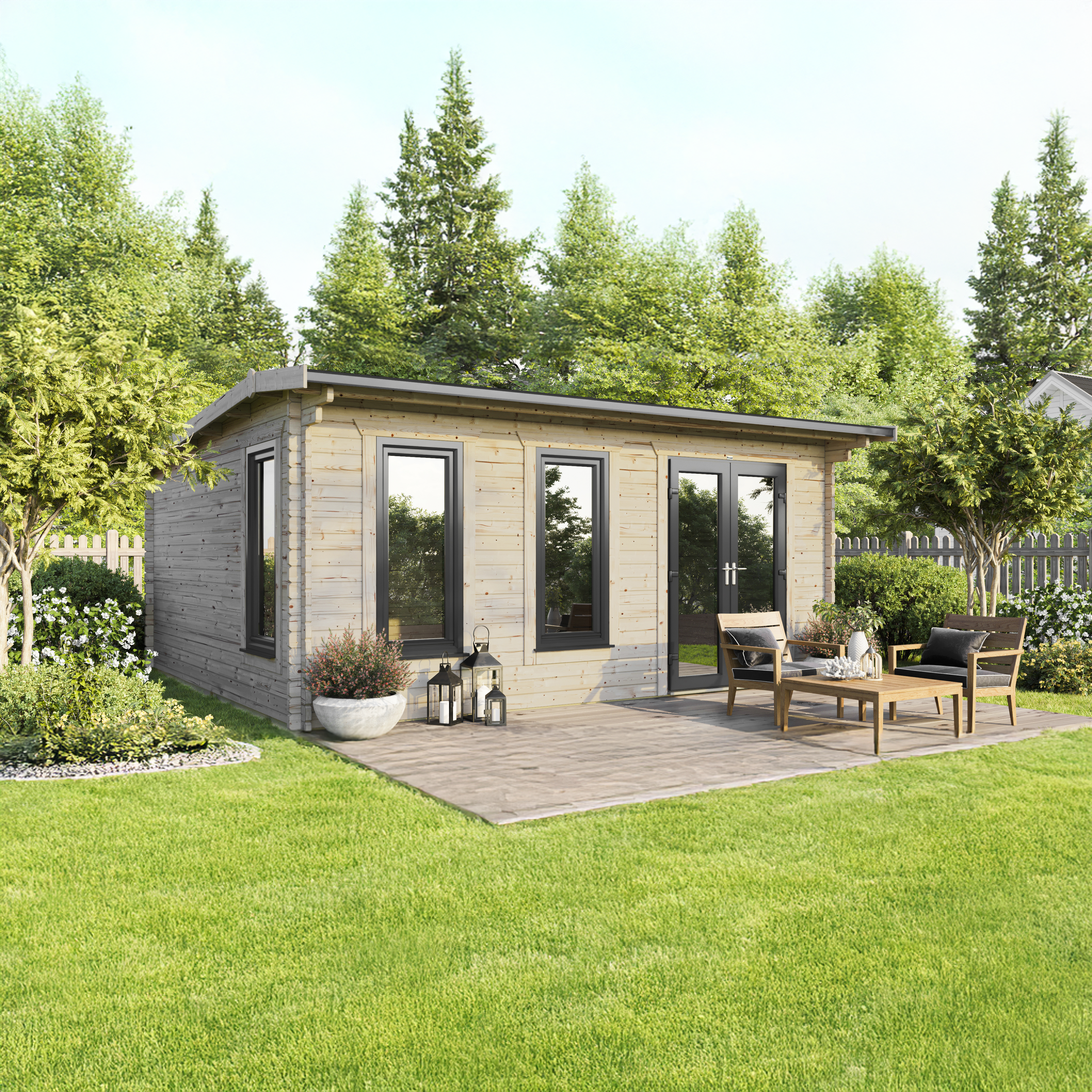 Powersheds 20 x 18ft Right Hand Door Apex 44mm Notched Logs Log Cabin