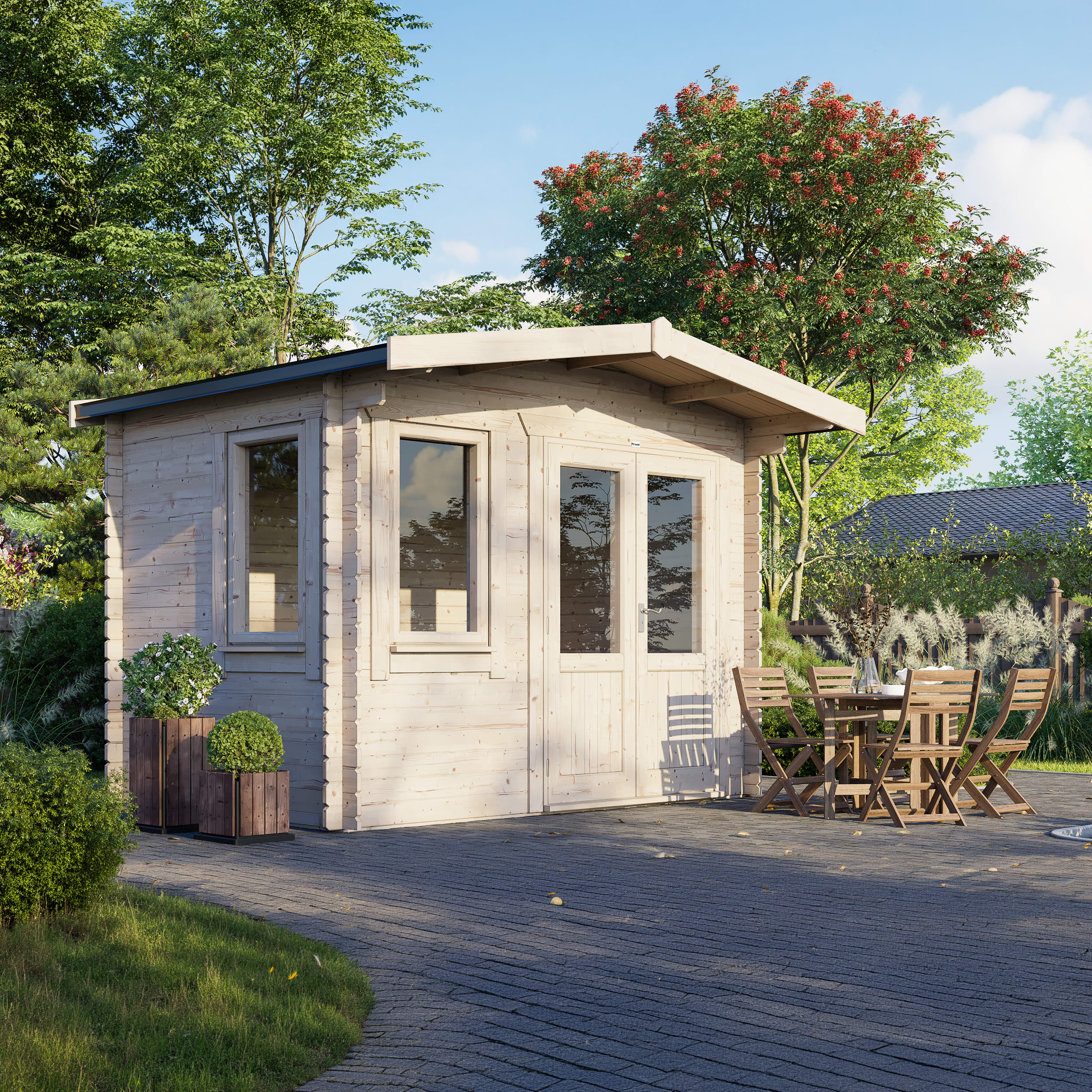 Powersheds Right Hand Door Chalet 28mm Notched Logs Cabin - 8 x 12ft