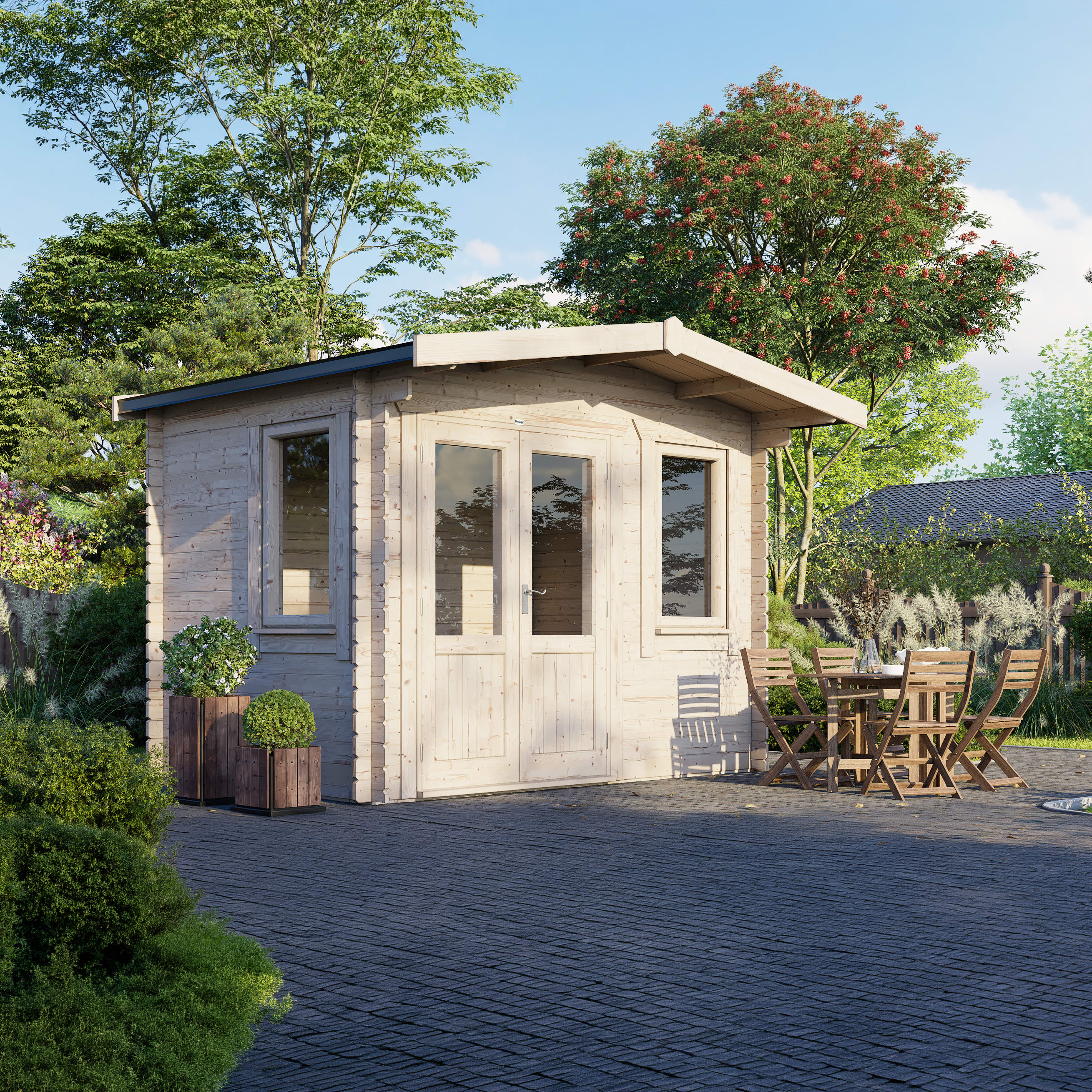 Powersheds Left Hand Door Chalet 28mm Notched Logs Cabin - 8 x 12ft