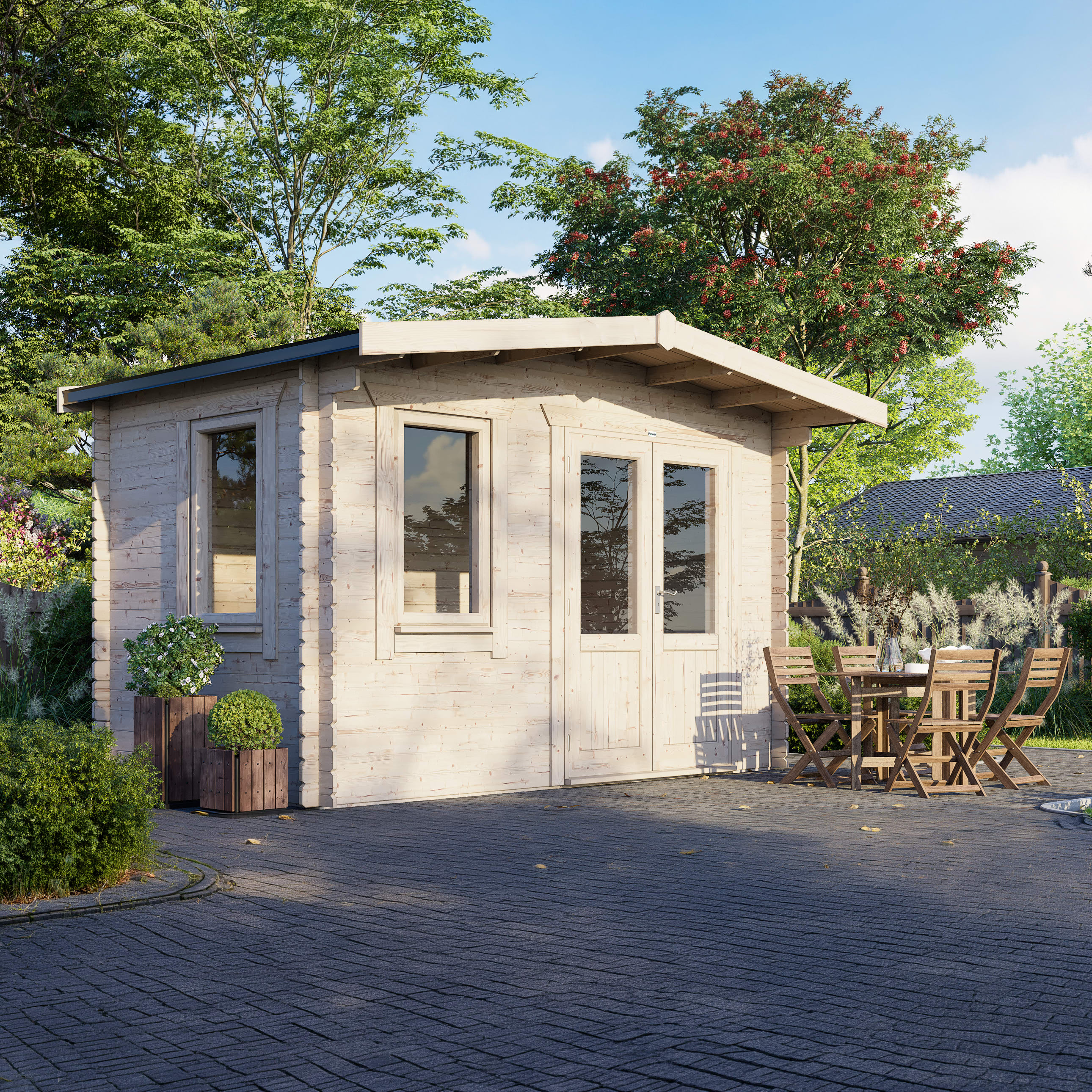 Powersheds Right Hand Door Chalet 28mm Notched Logs Cabin - 8 x 14ft