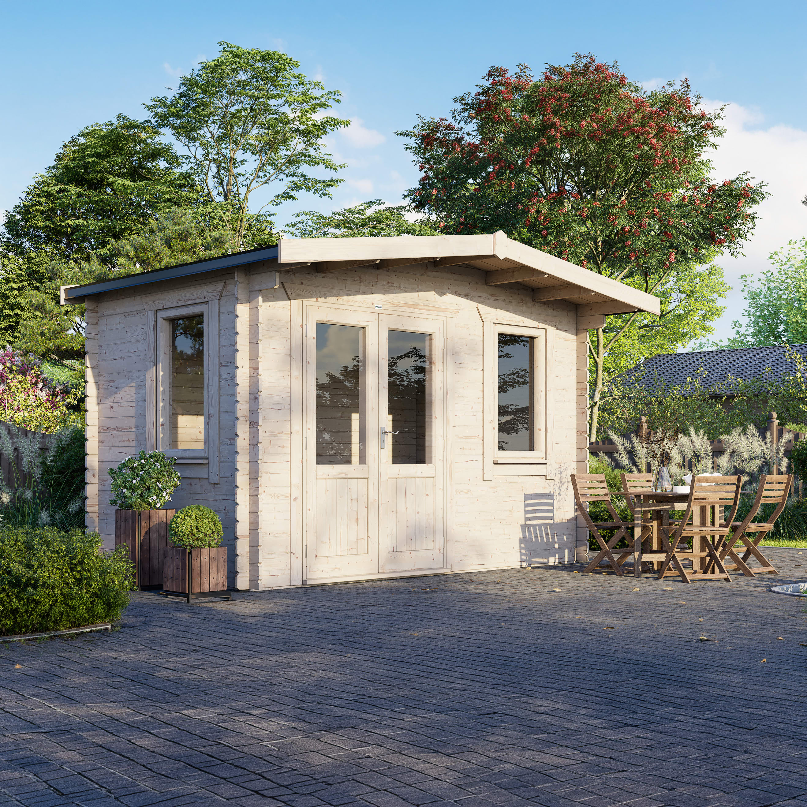 Powersheds Left Hand Door Chalet 28mm Notched Logs Cabin - 8 x 14ft