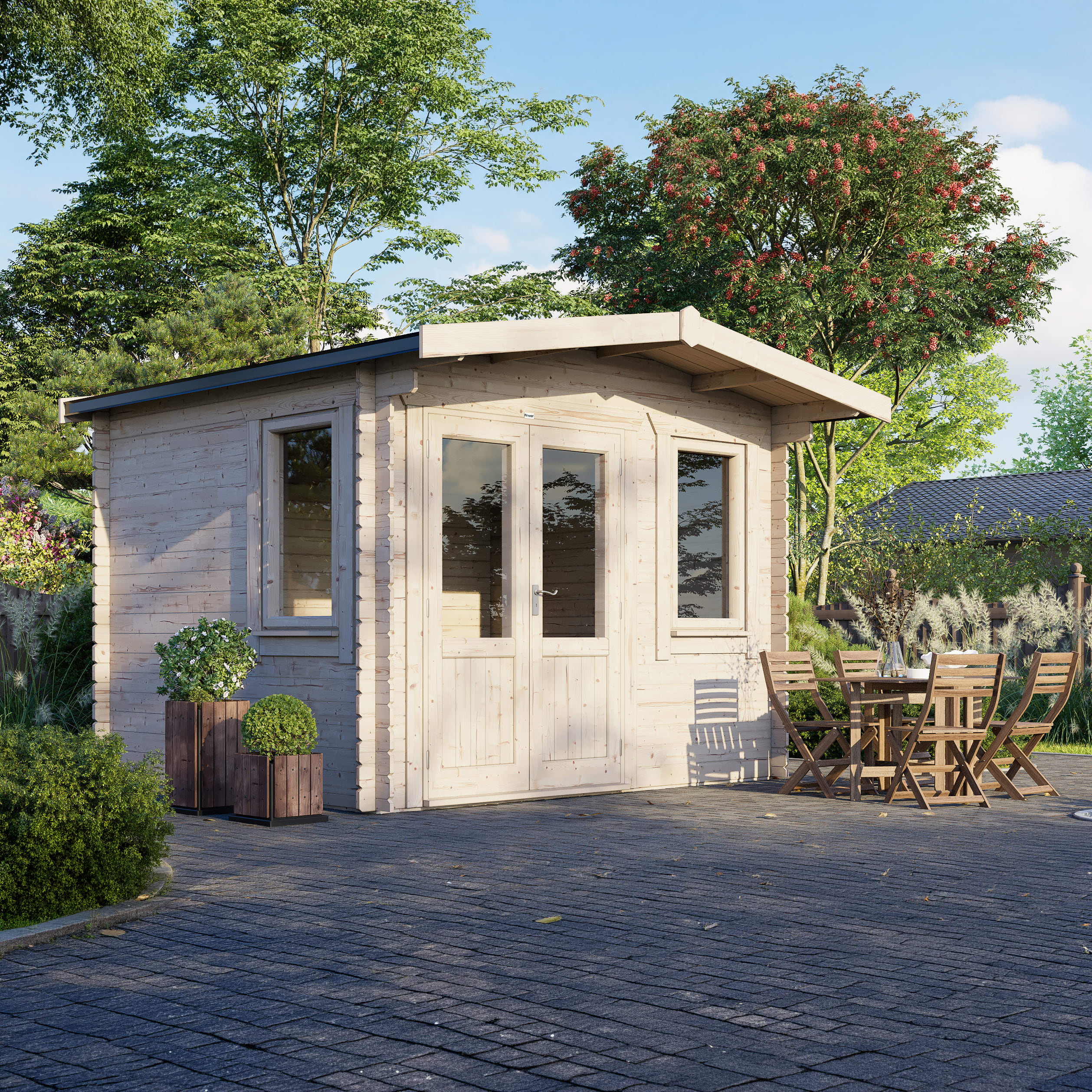 Powersheds Left Hand Door Chalet 28mm Notched Logs Cabin - 10 x 12ft