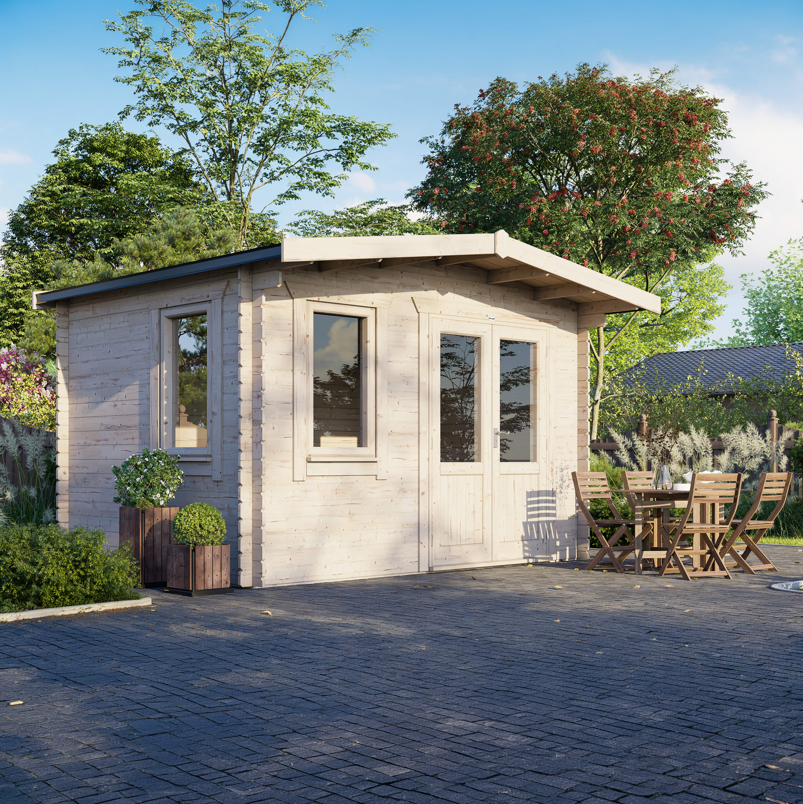 Powersheds Right Hand Door Chalet 28mm Notched Logs Cabin - 10 x 14ft