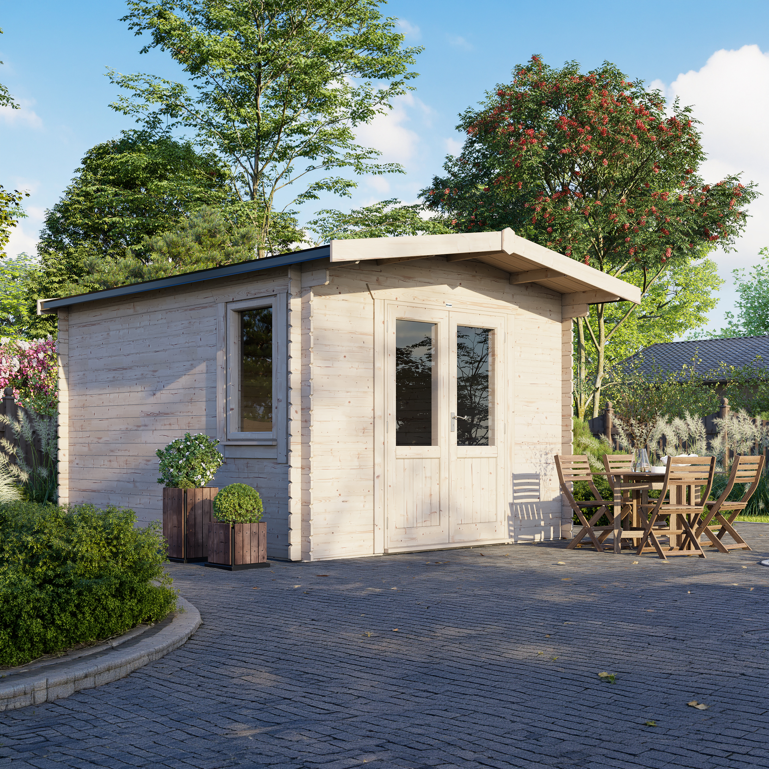 Power Sheds 14 x 12ft Chalet 28mm Notched Logs Log Cabin