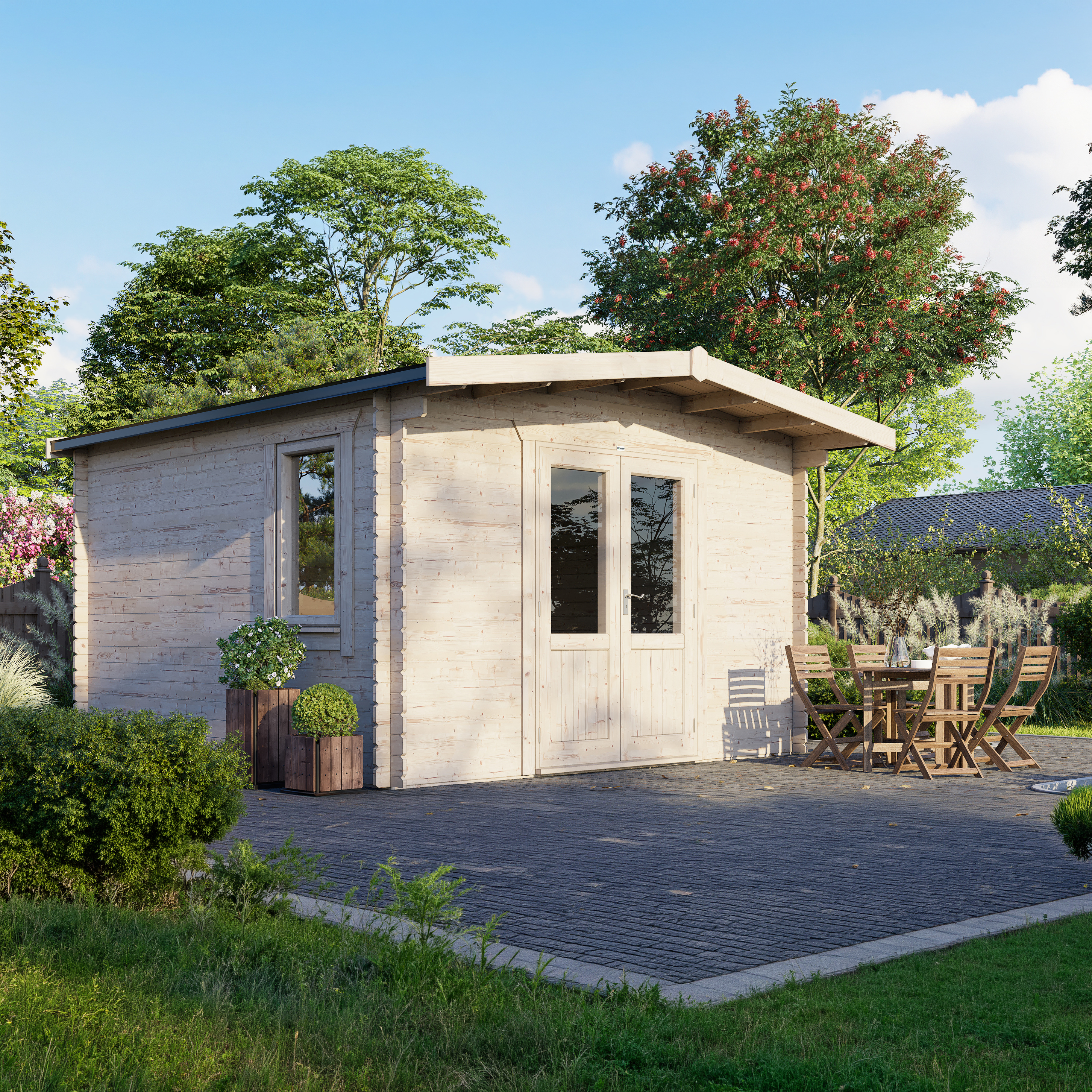 Power Sheds 14 x 14ft Chalet 28mm Notched Logs Log Cabin