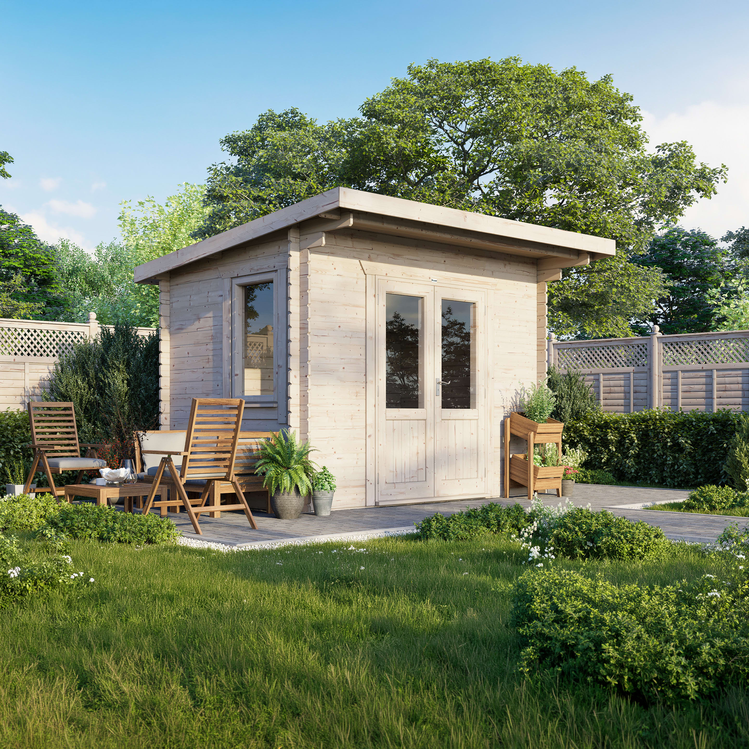 Power Sheds 12 x 8ft Pent 28mm Notched Logs Log Cabin