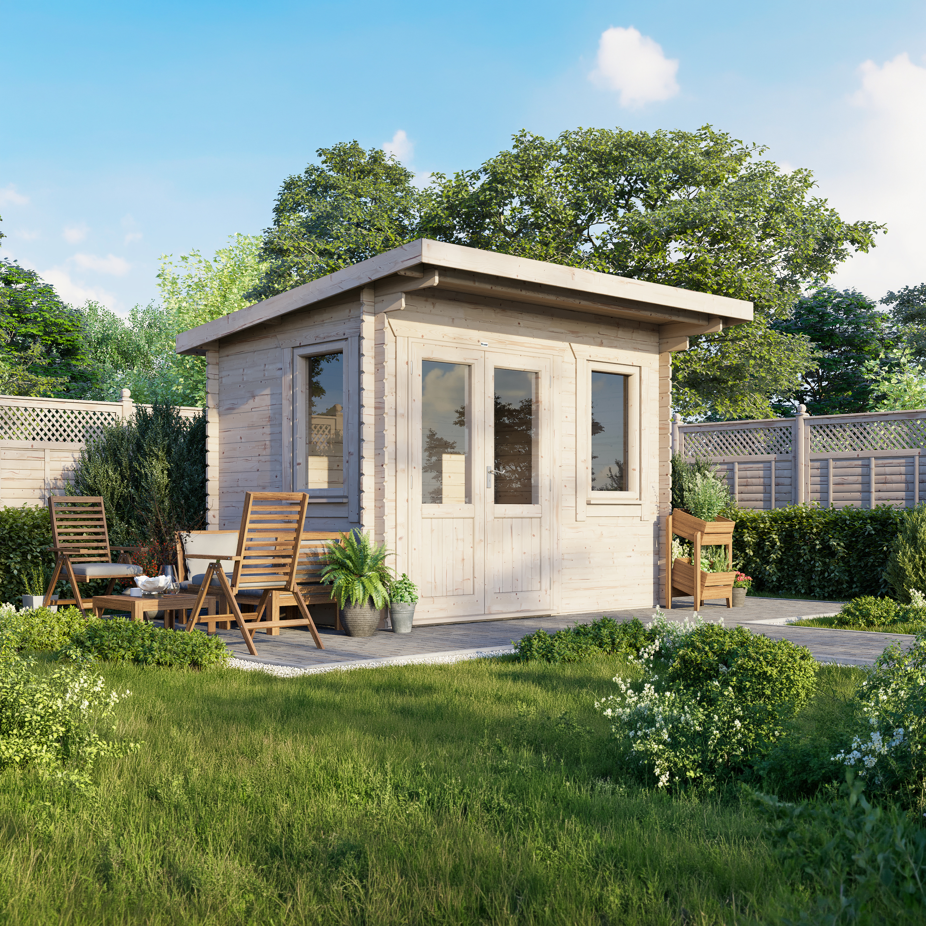 Powersheds 12 X 8ft Left Hand Door Pent 28mm Notched Logs Log Cabin
