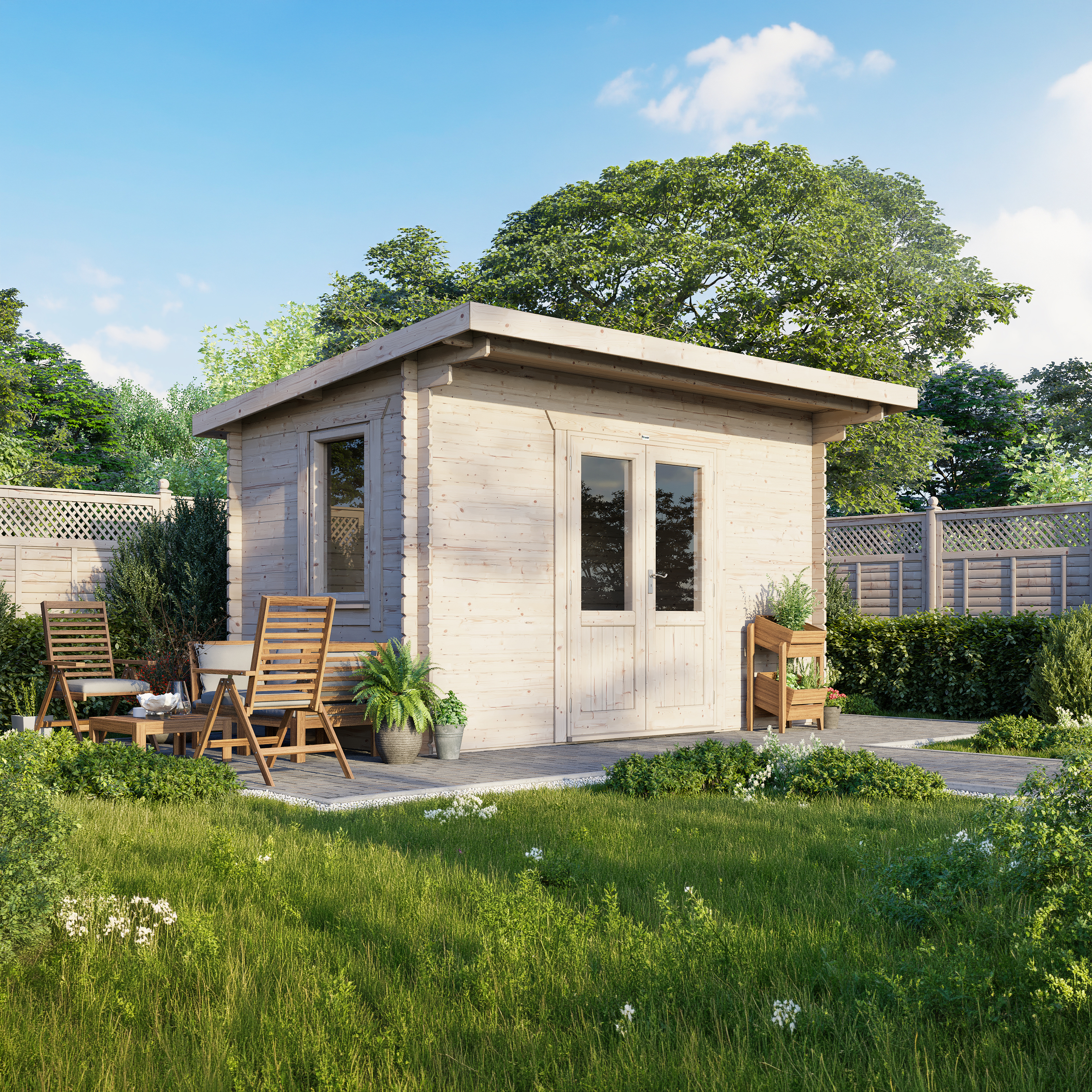 Power Sheds 14 x 8ft Pent 28mm Notched Logs Log Cabin