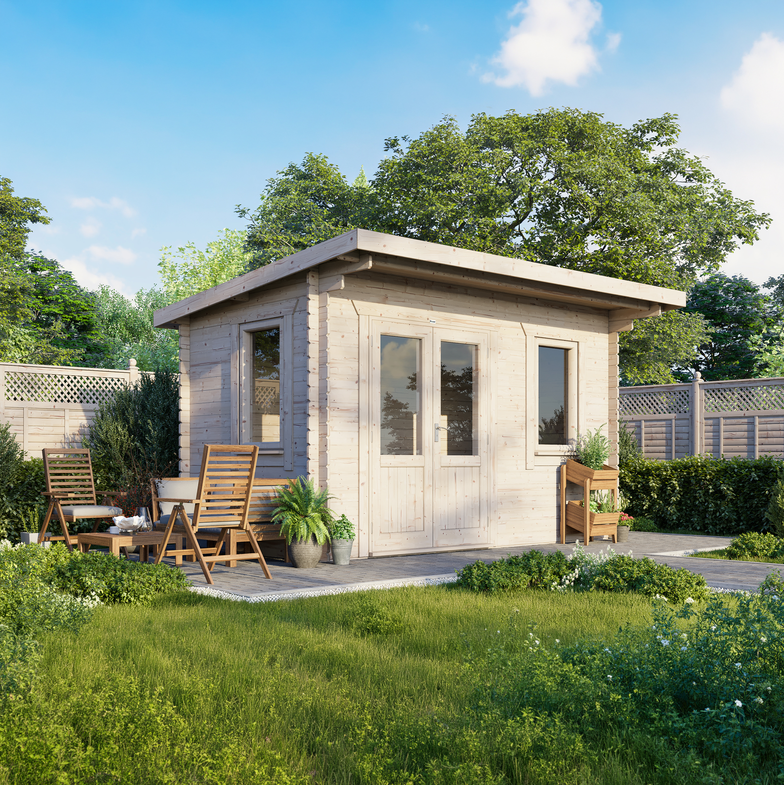 Powersheds 14 X 8ft Left Hand Door Pent 28mm Notched Logs Log Cabin