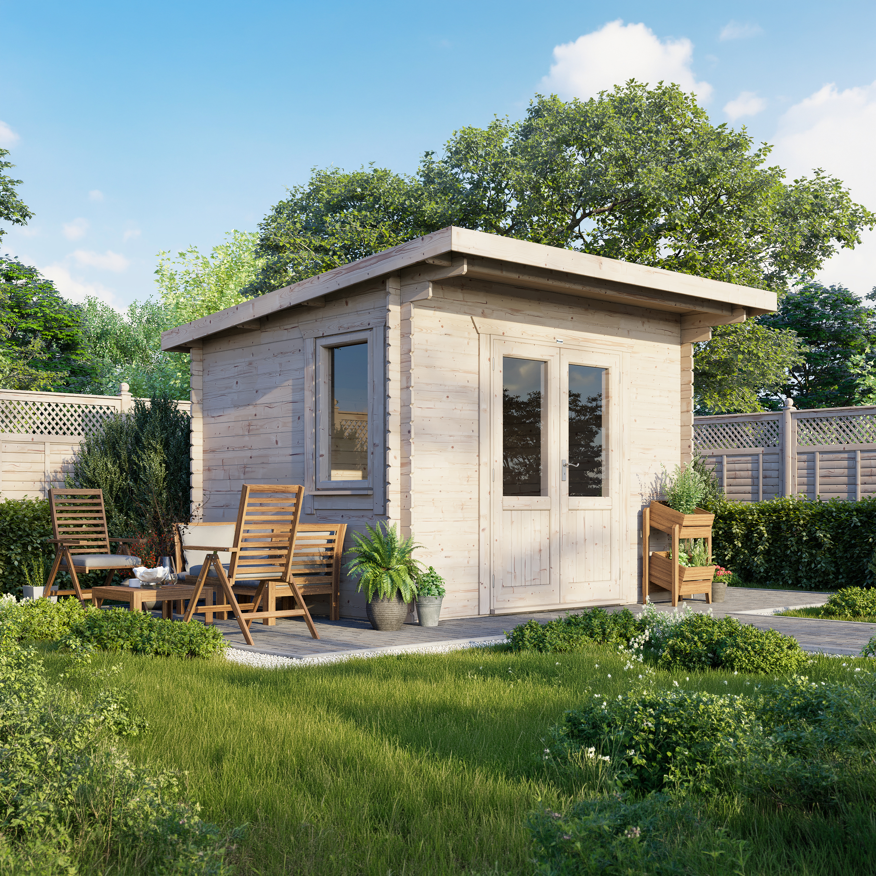 Power Sheds 12 x 10ft Pent 28mm Notched Logs Log Cabin