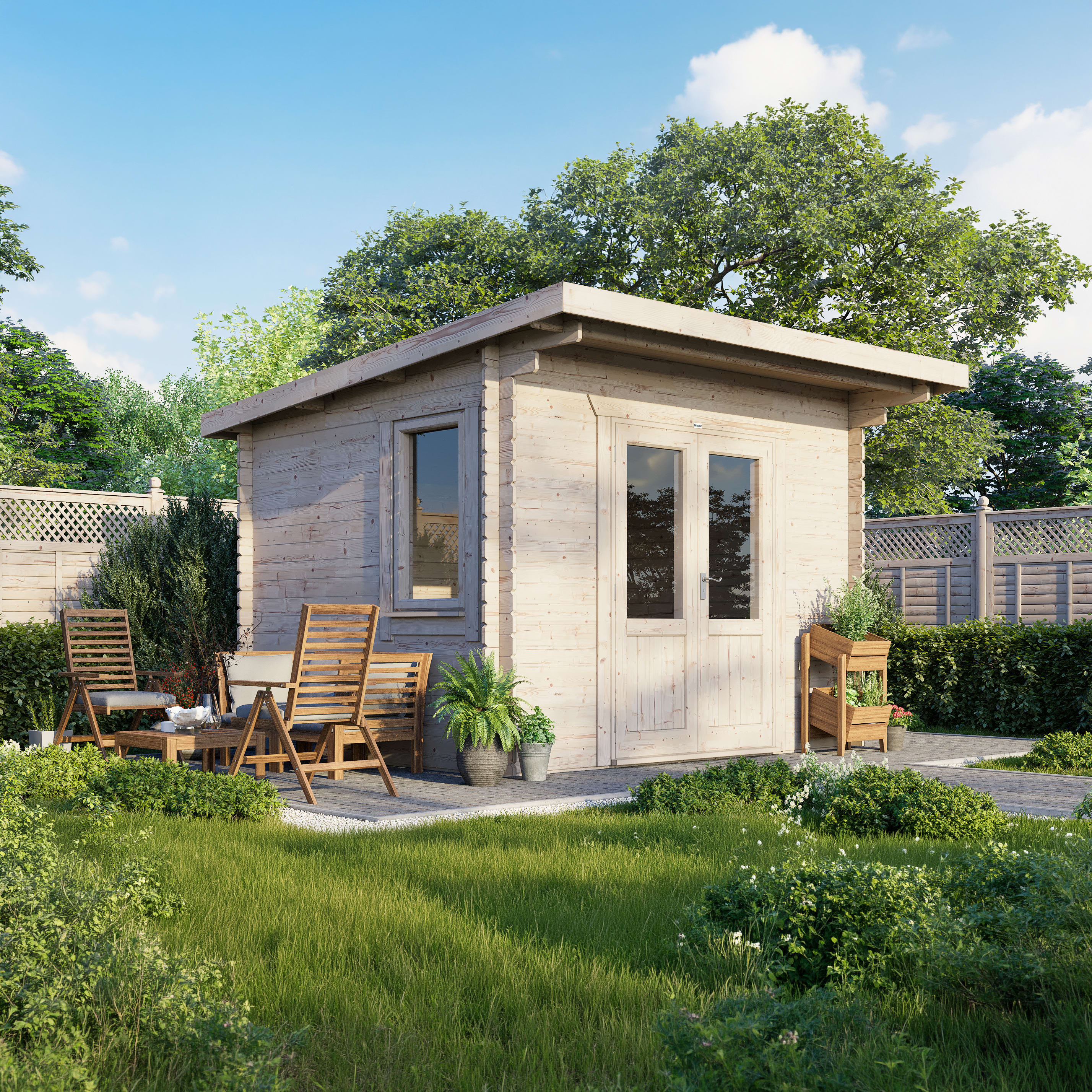 Power Sheds 12 x 10ft Pent 28mm Notched Logs Log Cabin