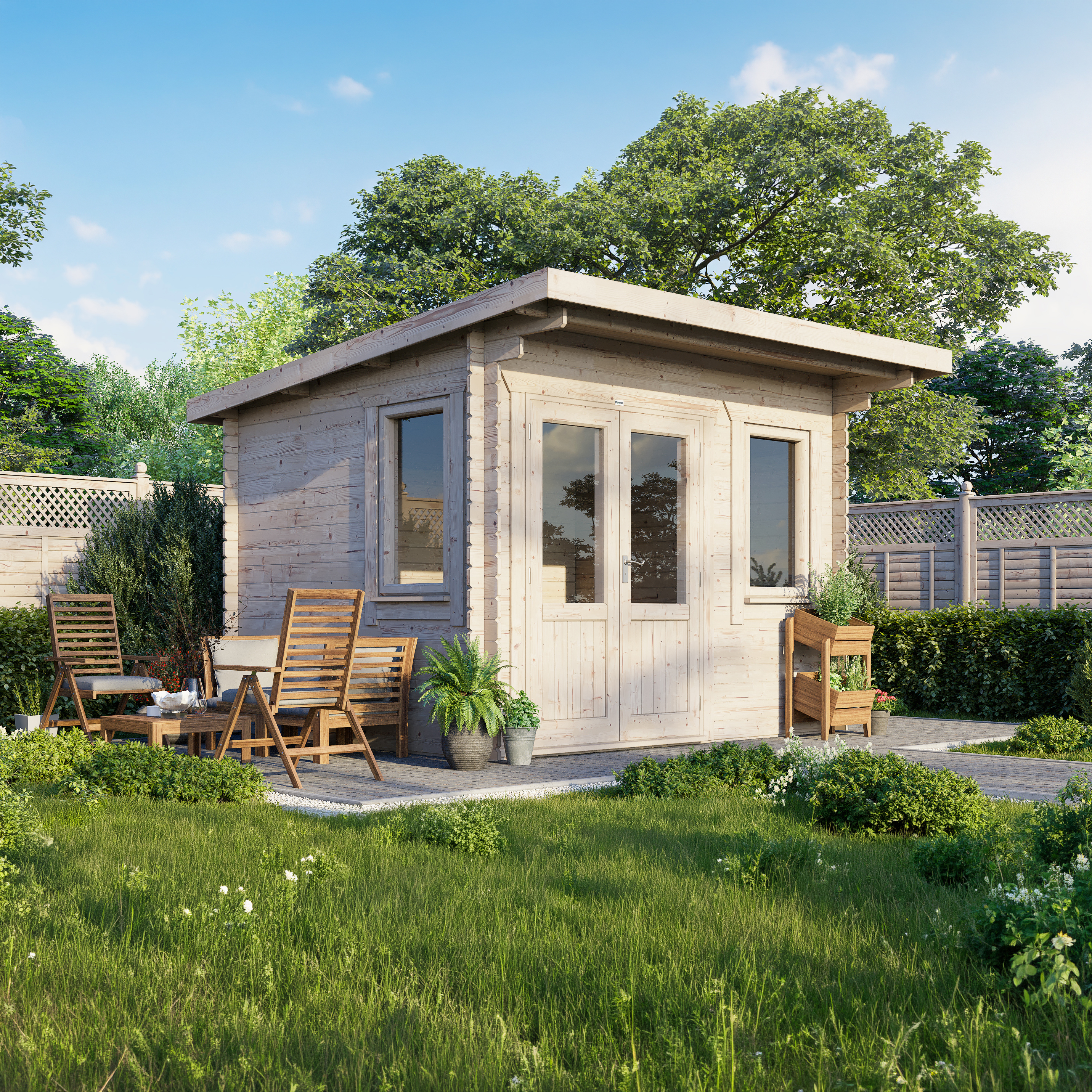 Powersheds 12 X 10ft Left Hand Door Pent 28mm Notched Logs Log Cabin