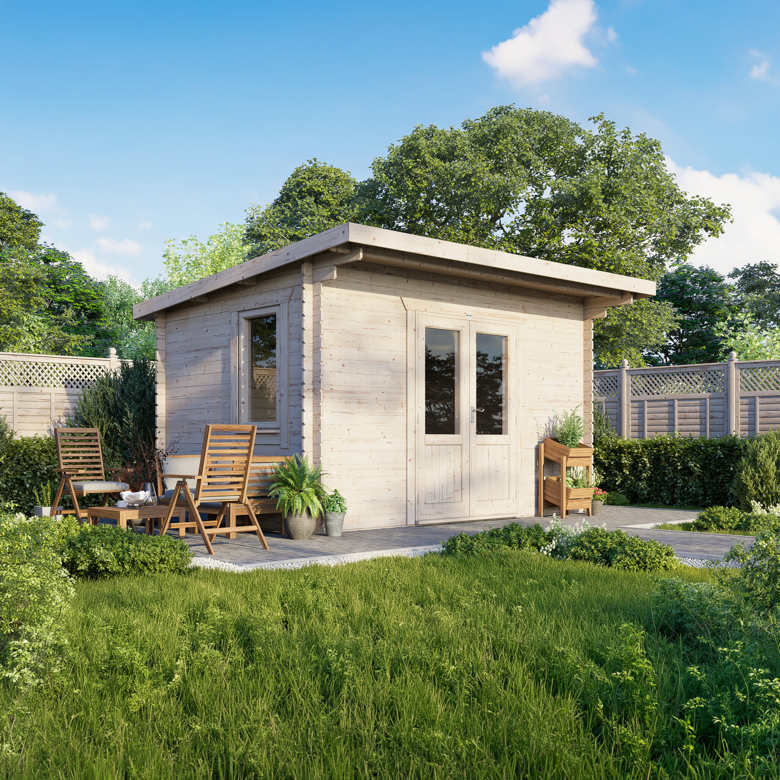 Power Sheds 14 x 10ft Pent 28mm Notched Logs Log Cabin