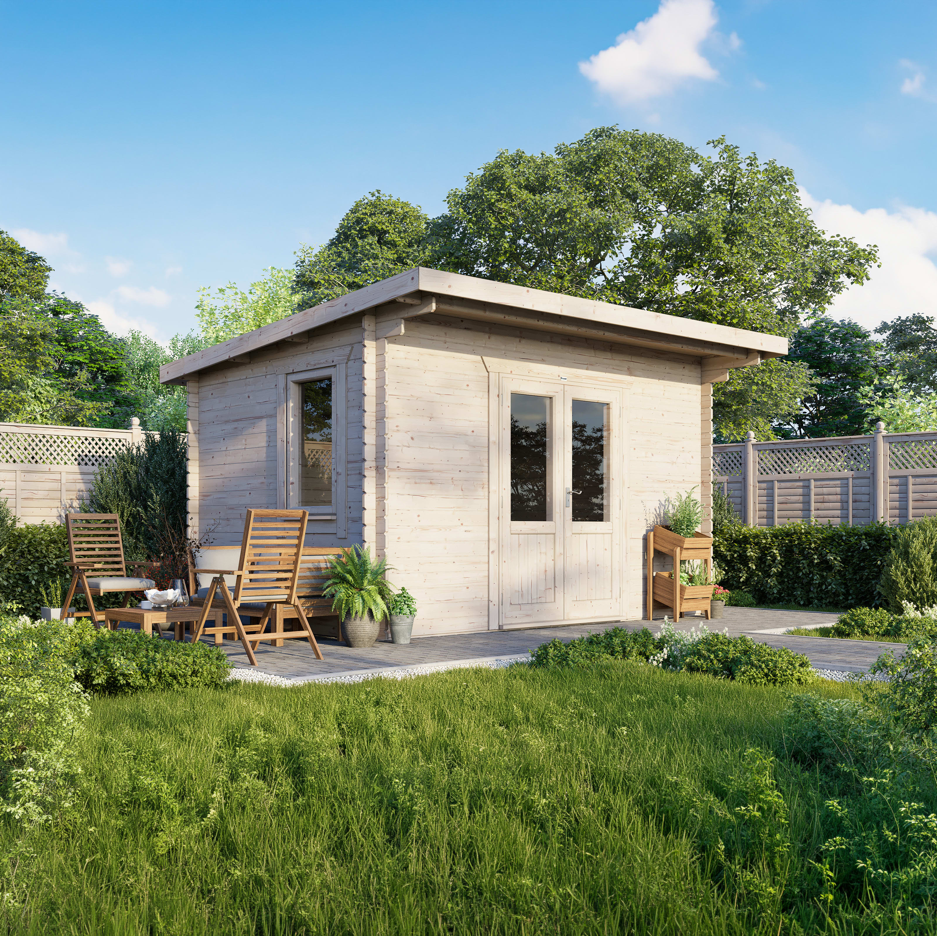Power Sheds 14 x 10ft Pent 28mm Notched Logs Log Cabin