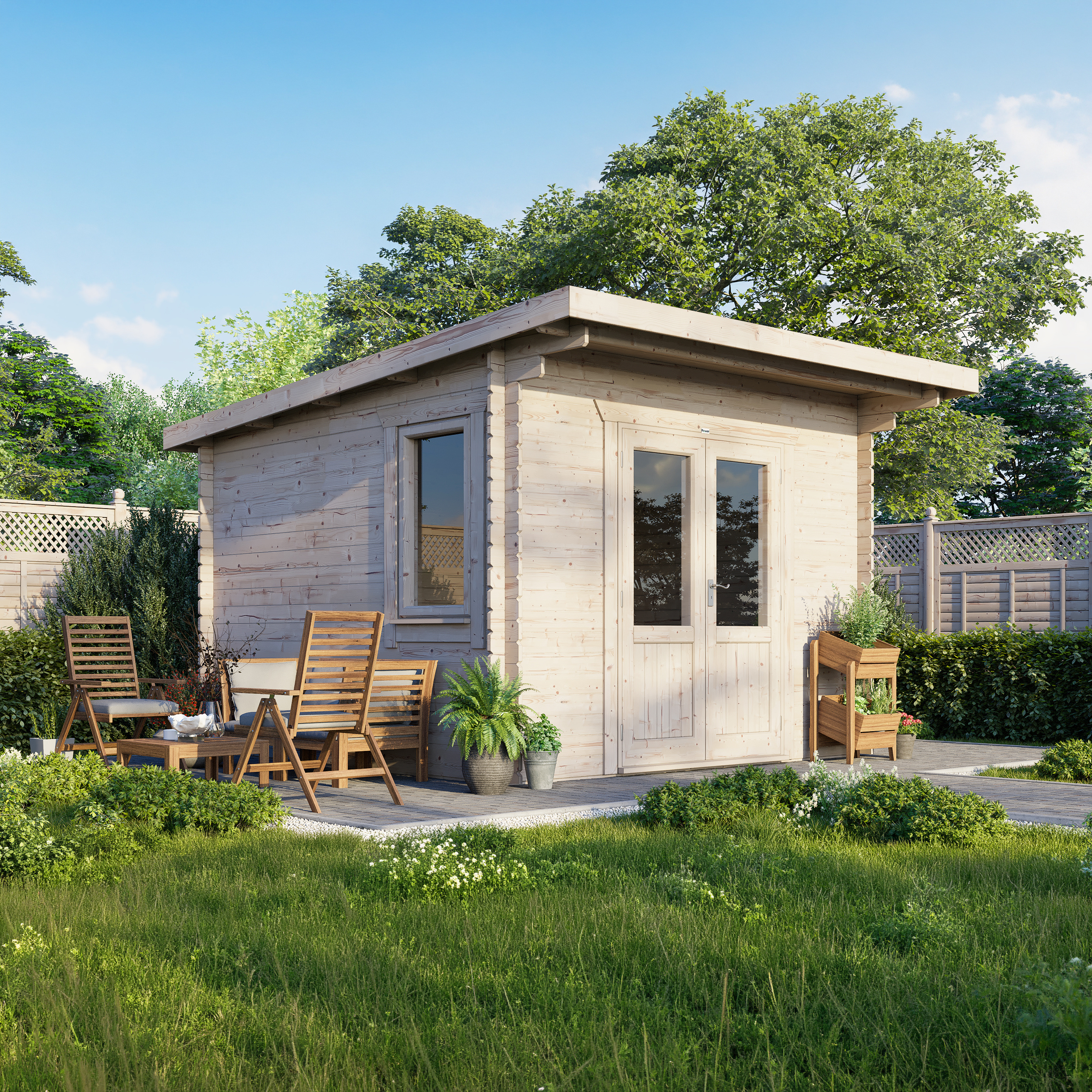 Power Sheds 12 x 12ft Pent 28mm Notched Logs Log Cabin