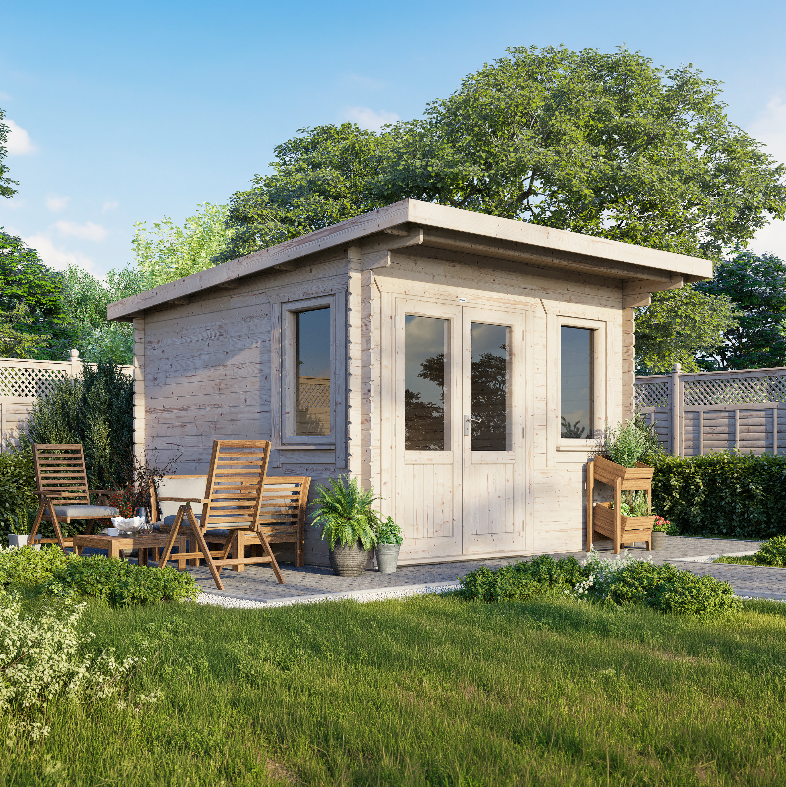 Powersheds 12 X 12ft Left Hand Door Pent 28mm Notched Logs Log Cabin