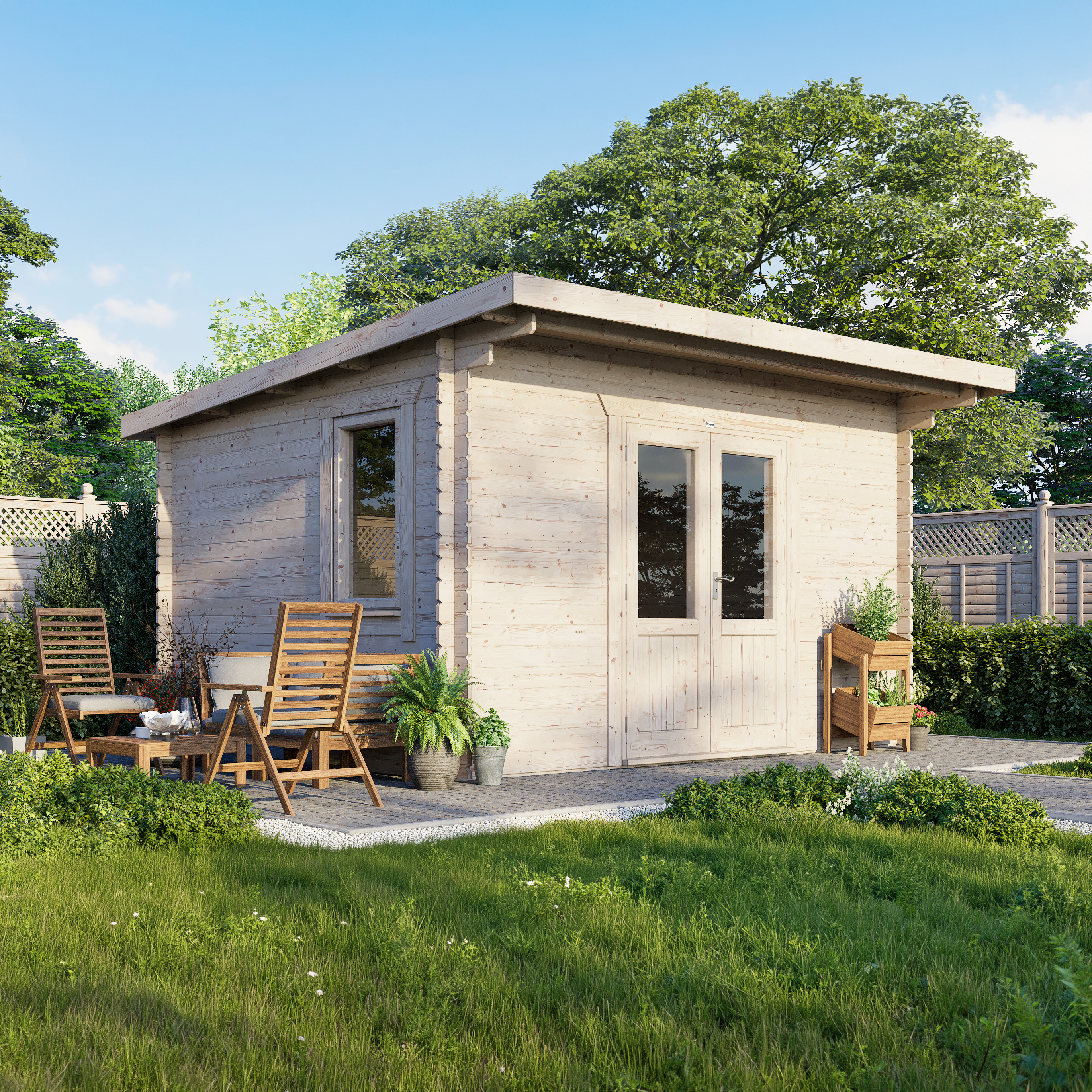 Power Sheds 14 x 12ft Pent 28mm Notched Logs Log Cabin