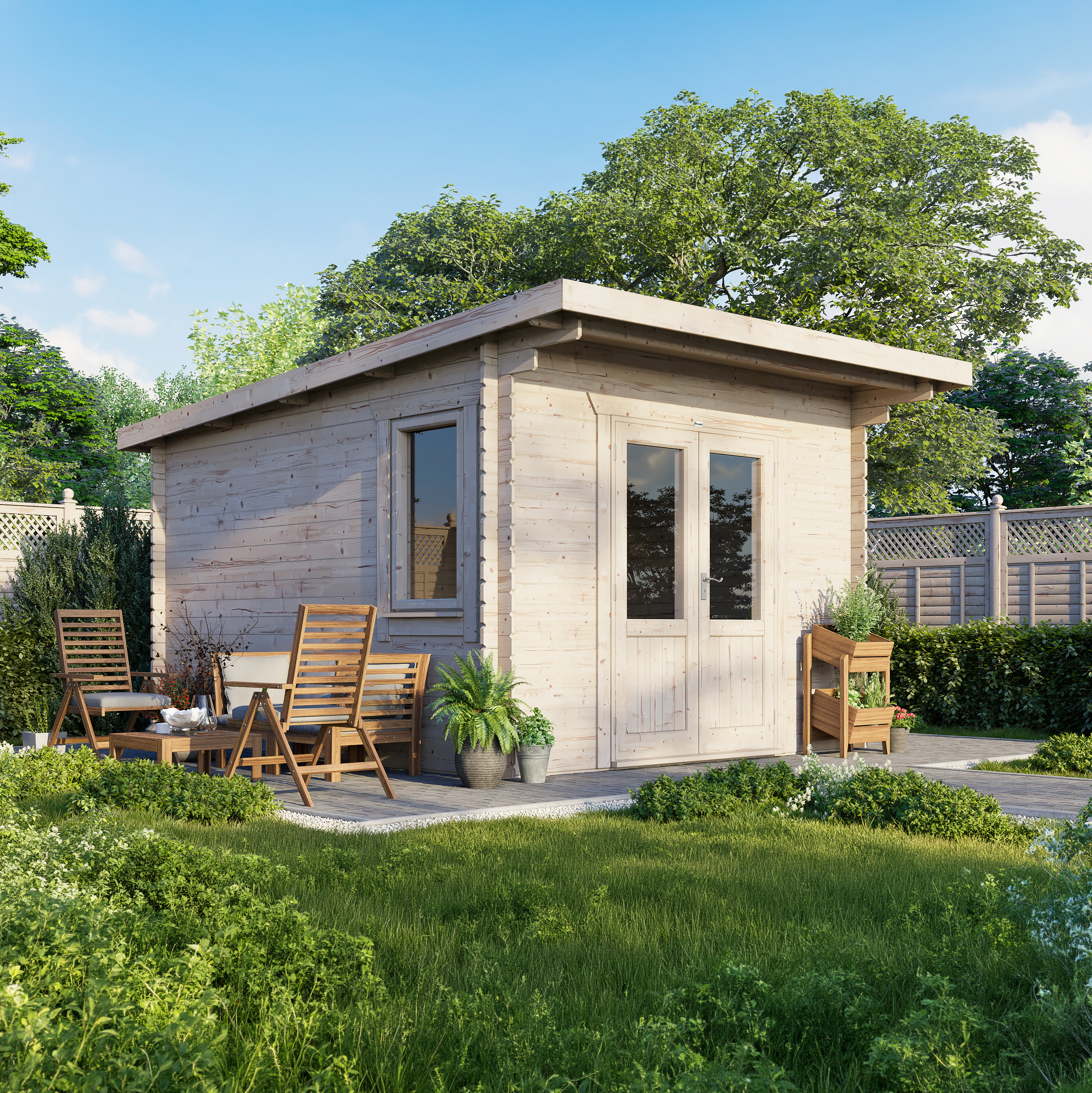 Power Sheds 12 x 14ft Pent 28mm Notched Logs Log Cabin