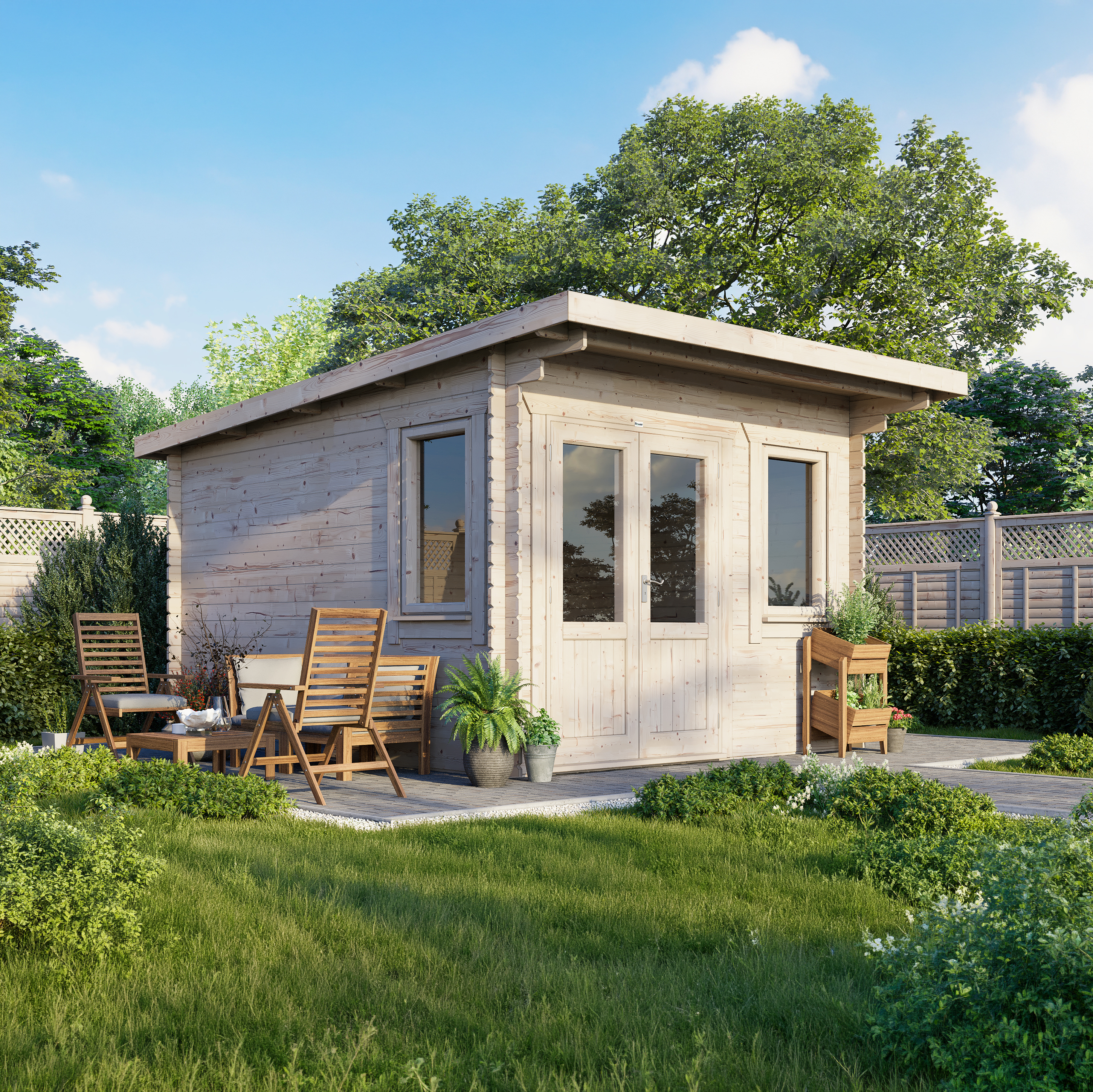 Powersheds 12 X 14ft Left Hand Door Pent 28mm Notched Logs Log Cabin