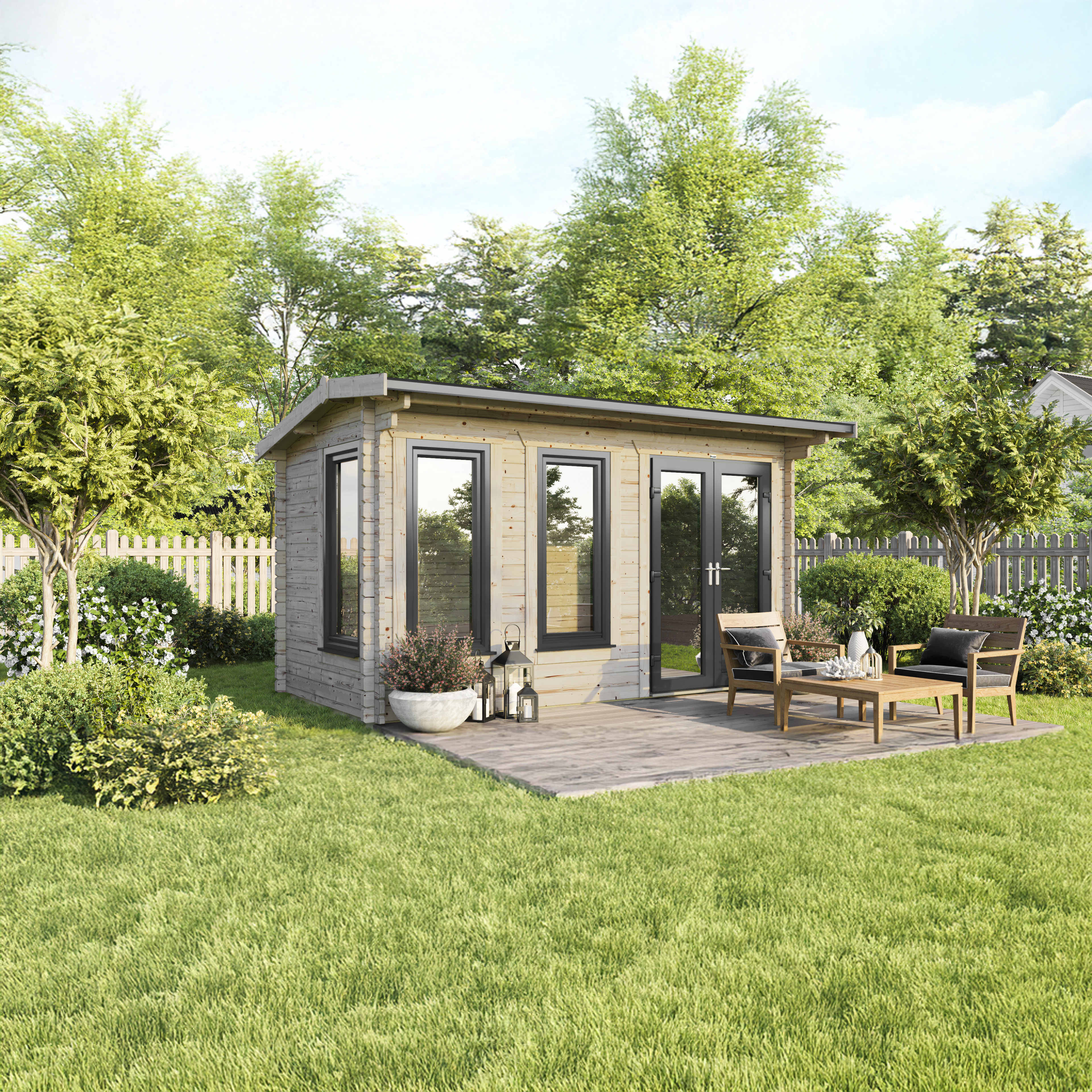 Power Sheds 16 x 8ft Apex 44mm Notched Logs Log Cabin