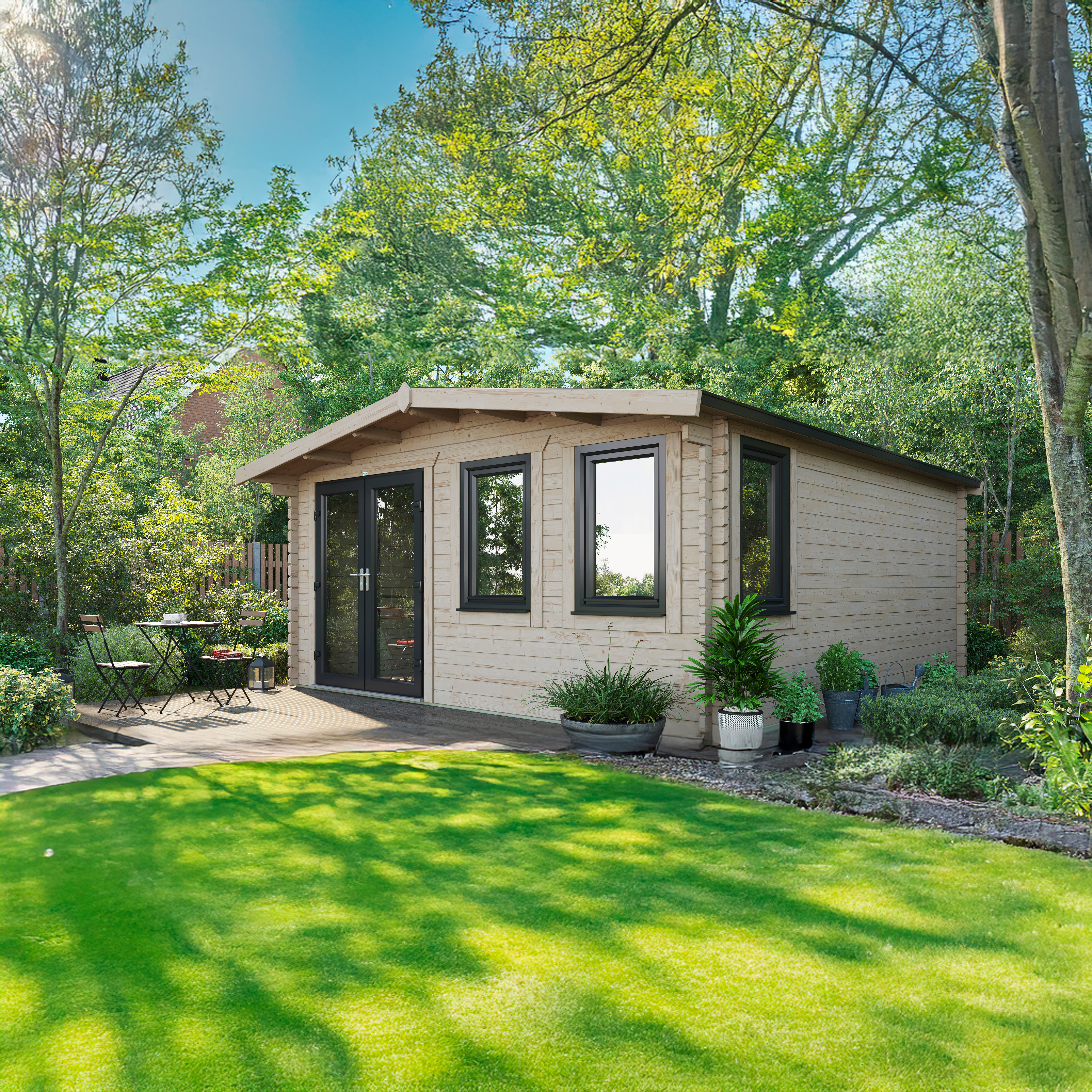 Power Sheds 18 x 16ft Chalet 44mm Notched Logs Log Cabin